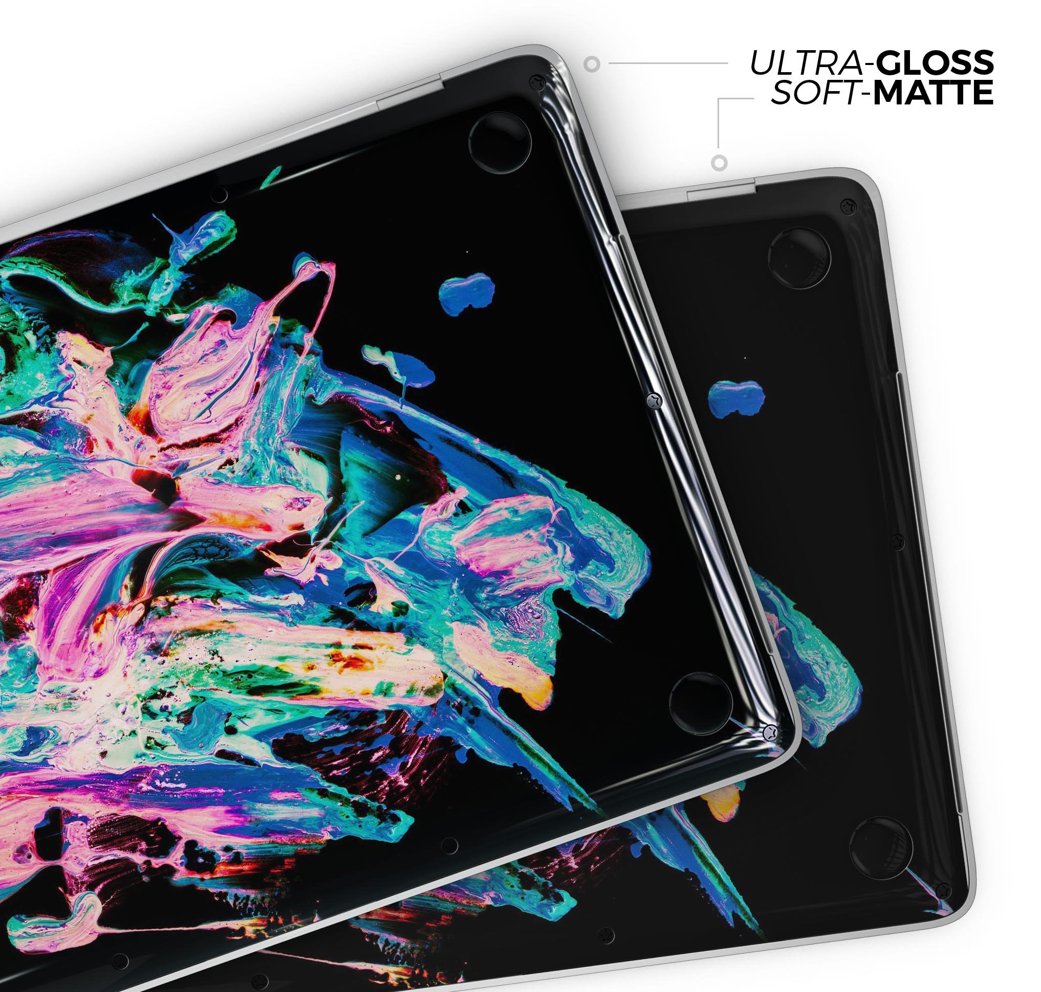 Liquid Abstract Paint V20 skin decal wrap kit for MacBook, showcasing vibrant colors and a sleek design.