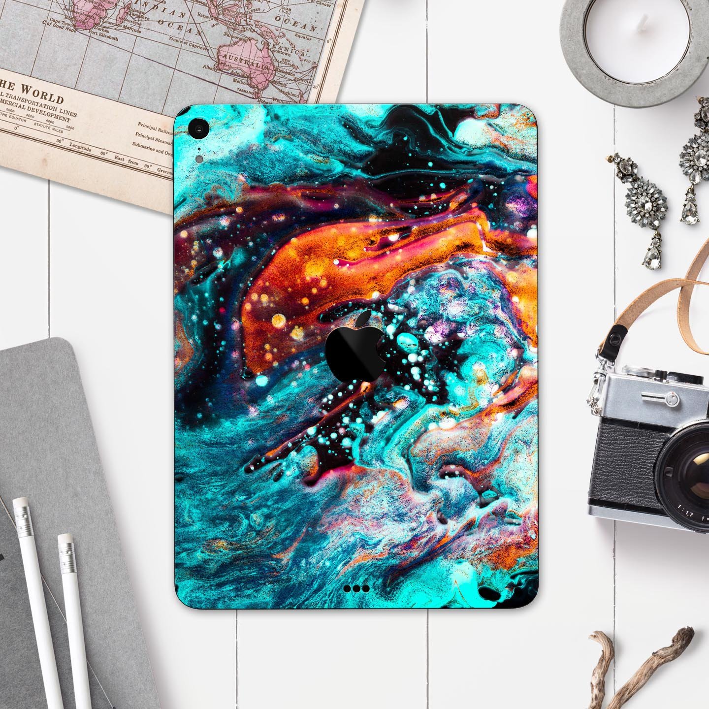 Liquid Abstract Paint V21 skin decal for Apple iPad, showcasing vibrant abstract design and premium 3M material.