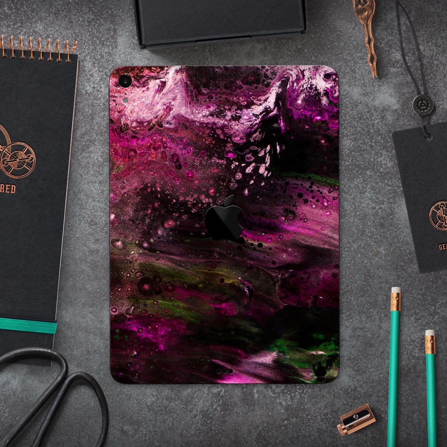 Liquid Abstract Paint V23 skin decal for Apple iPad, showcasing vibrant abstract design and ultra-thin protection.