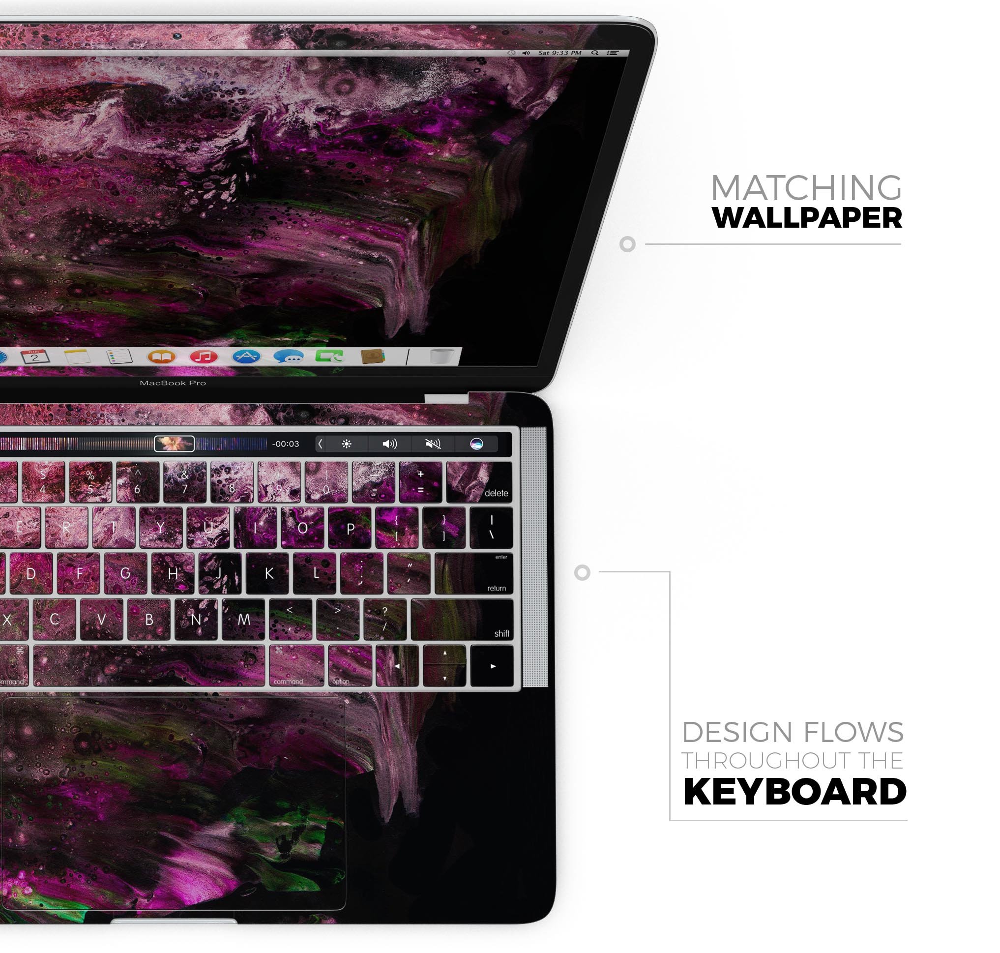 Liquid Abstract Paint V23 skin decal wrap kit for Apple MacBook, showcasing vibrant colors and a sleek design.