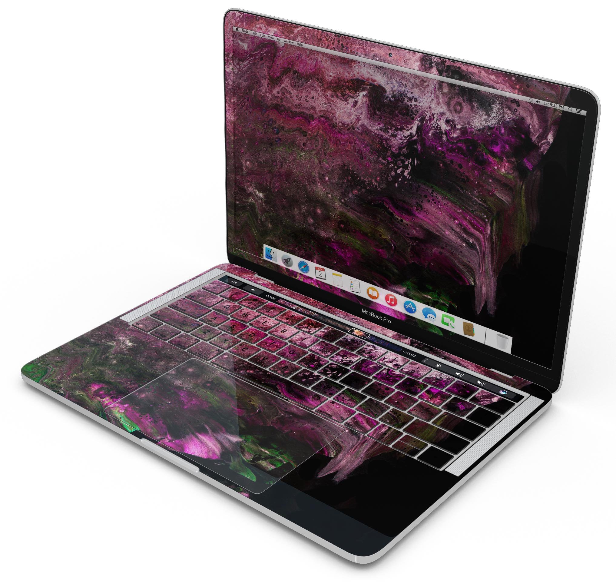 Liquid Abstract Paint V23 skin decal wrap kit for Apple MacBook, showcasing vibrant colors and a sleek design.