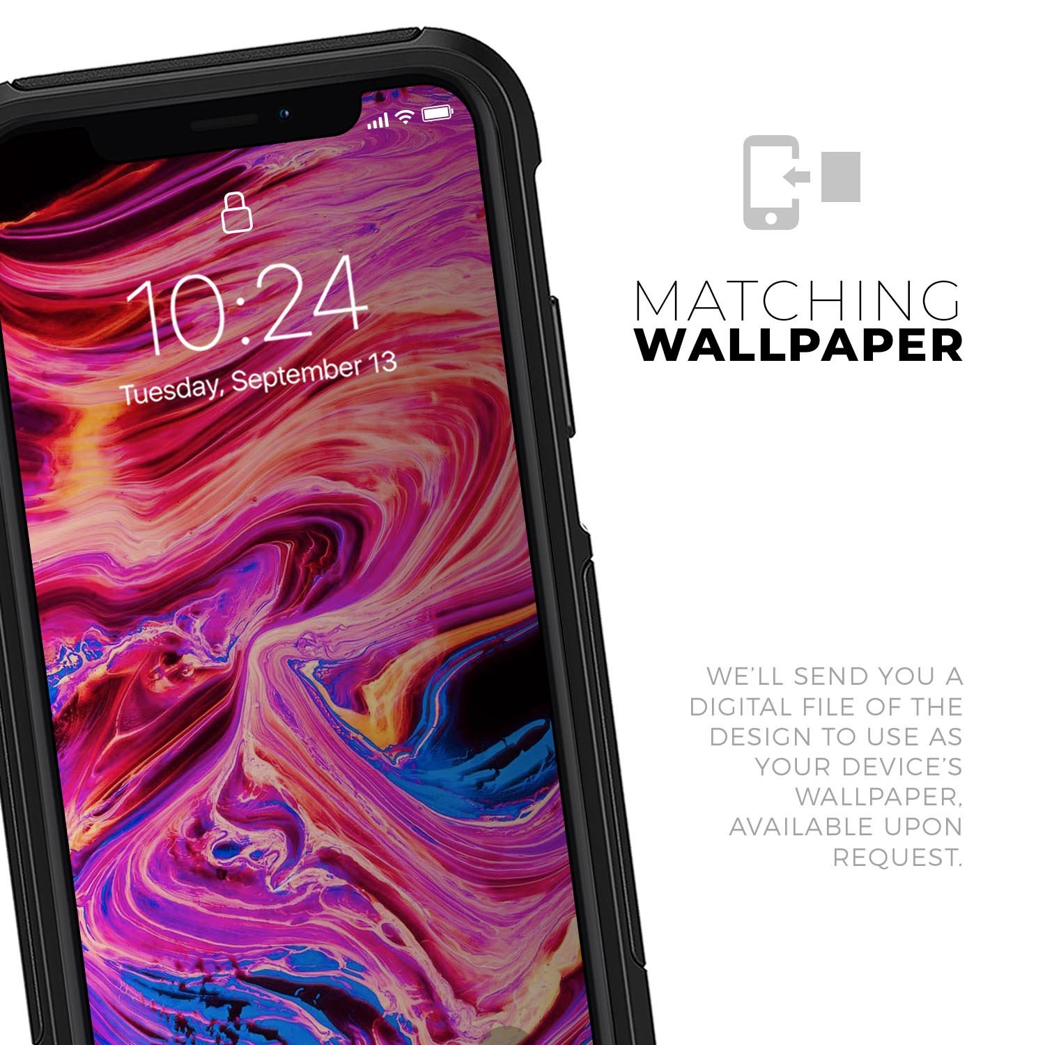 Liquid Abstract Paint V24 Skin Kit for iPhone OtterBox cases featuring vibrant abstract design and premium 3M materials.