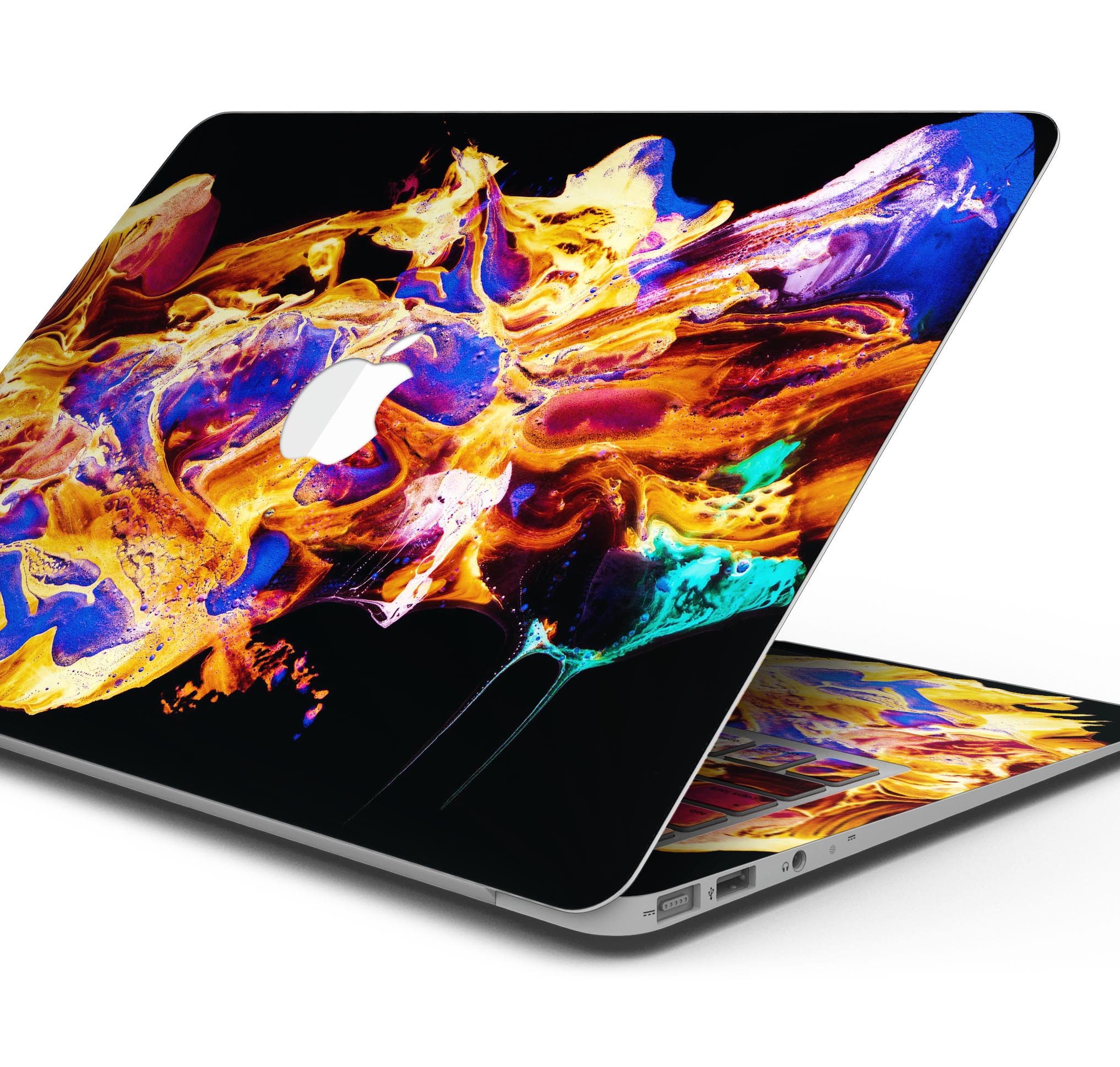 Liquid Abstract Paint V25 skin decal wrap kit for Apple MacBook, showcasing vibrant colors and a sleek design.