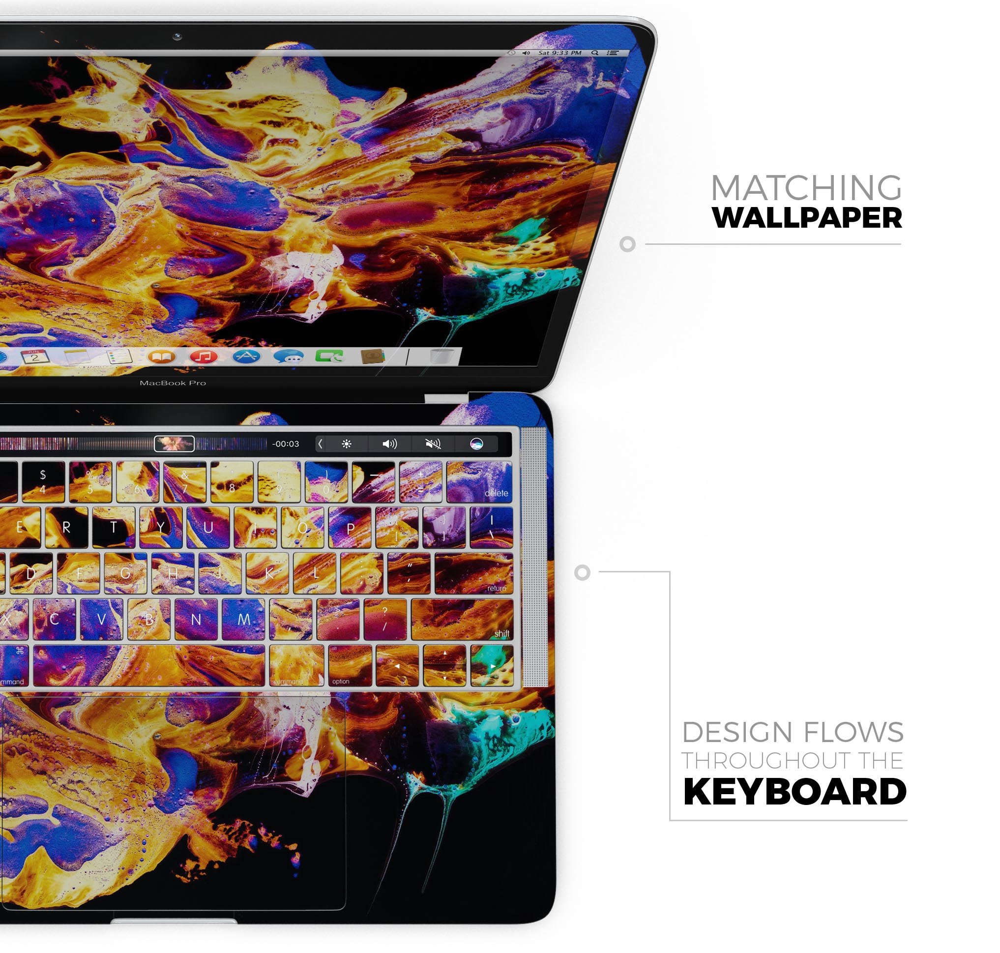 Liquid Abstract Paint V25 skin decal wrap kit for Apple MacBook, showcasing vibrant colors and a sleek design.
