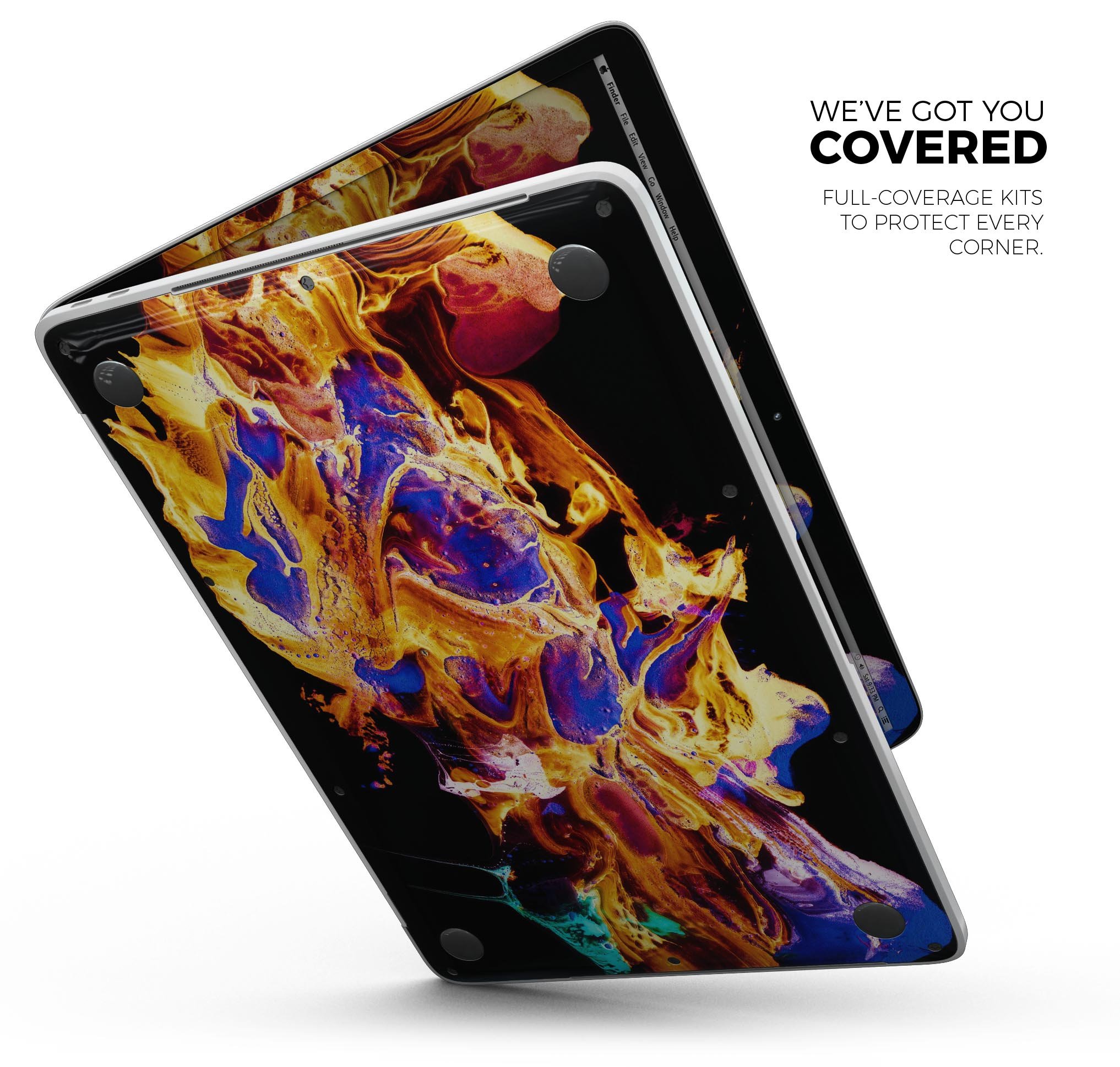 Liquid Abstract Paint V25 skin decal wrap kit for Apple MacBook, showcasing vibrant colors and a sleek design.