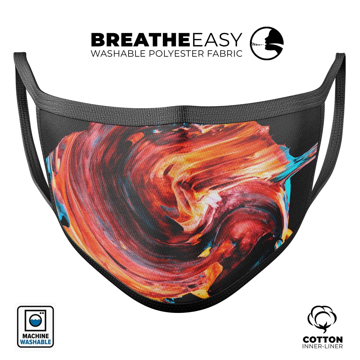 Liquid Abstract Paint V27 face mask featuring vibrant colors and a comfortable design, made in the USA.