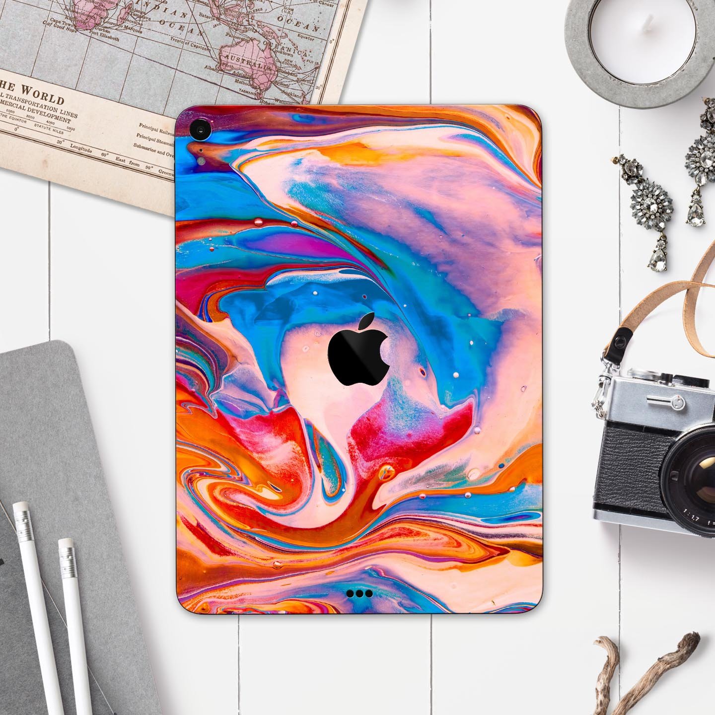 Liquid Abstract Paint V28 skin decal for Apple iPad, showcasing vibrant abstract design and premium 3M material.
