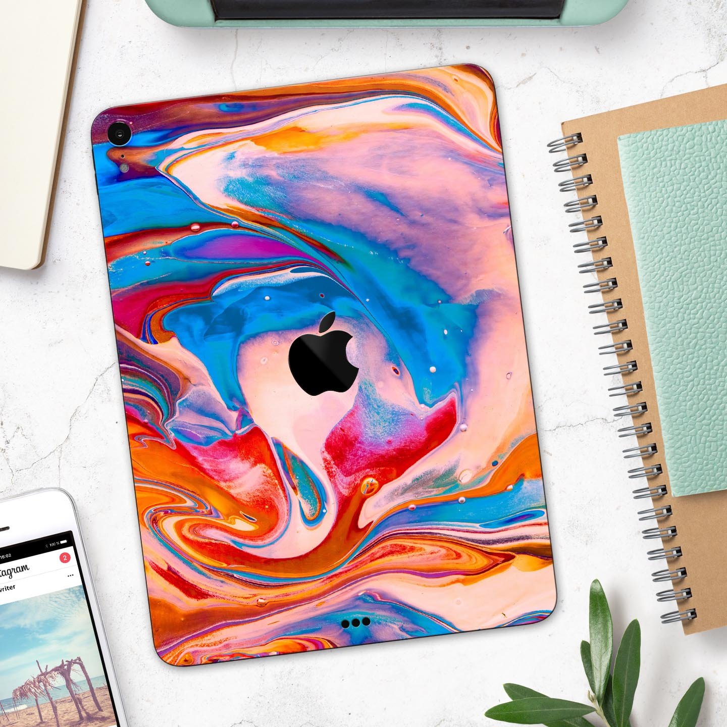 Liquid Abstract Paint V28 skin decal for Apple iPad, showcasing vibrant abstract design and premium 3M material.