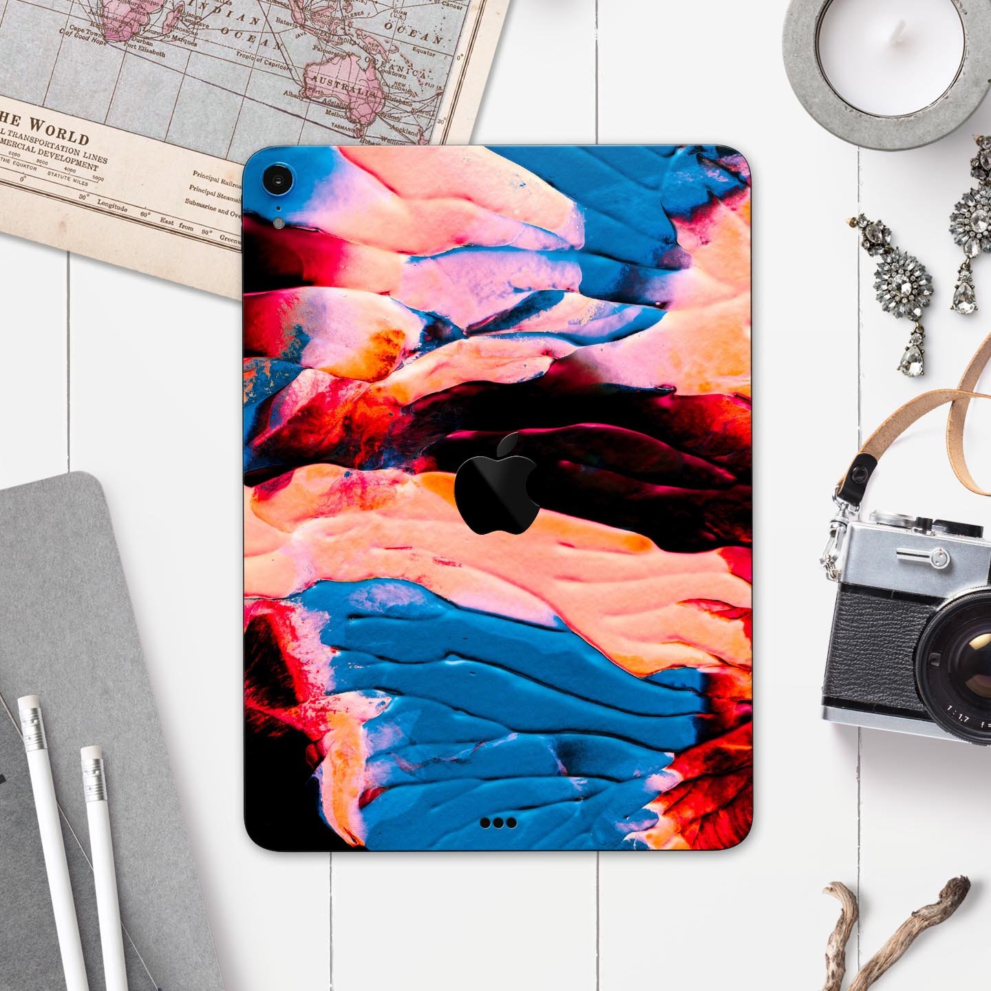 Liquid Abstract Paint V30 skin decal for Apple iPad, showcasing vibrant design and premium 3M material.