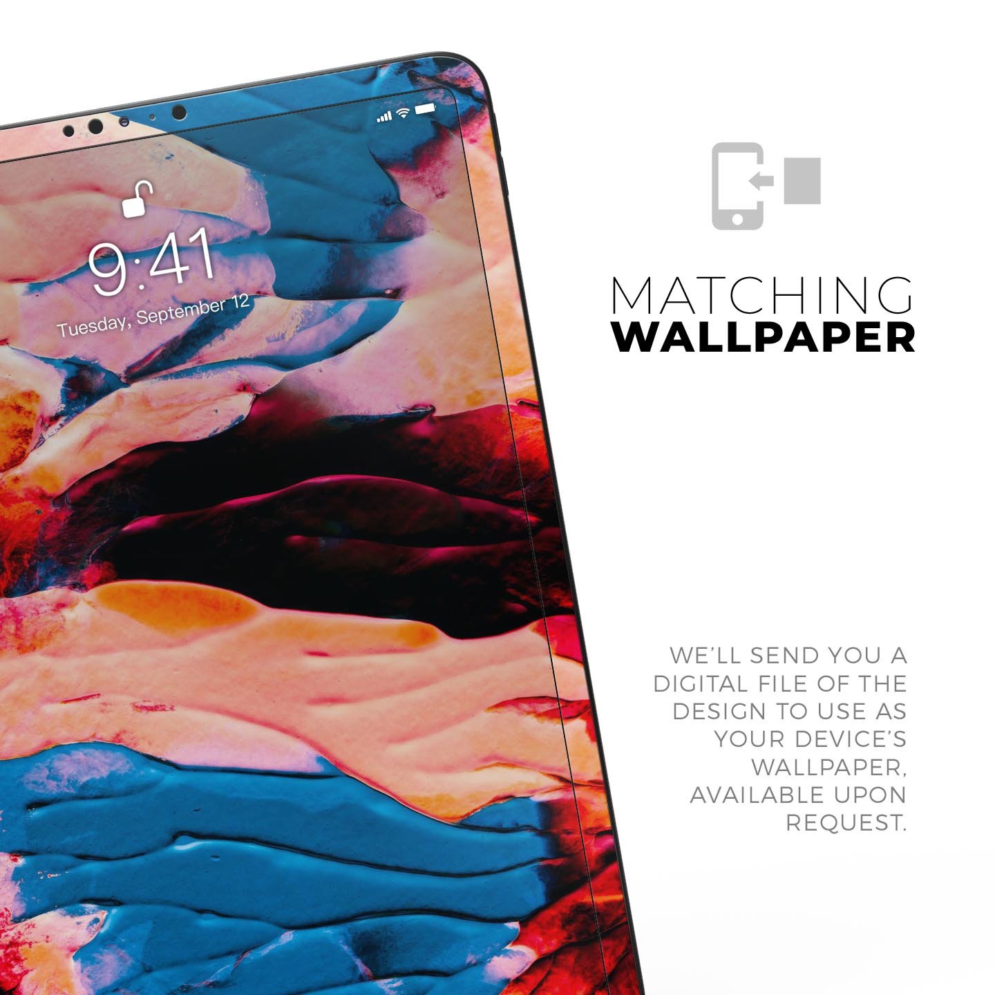 Liquid Abstract Paint V30 skin decal for Apple iPad, showcasing vibrant design and premium 3M material.