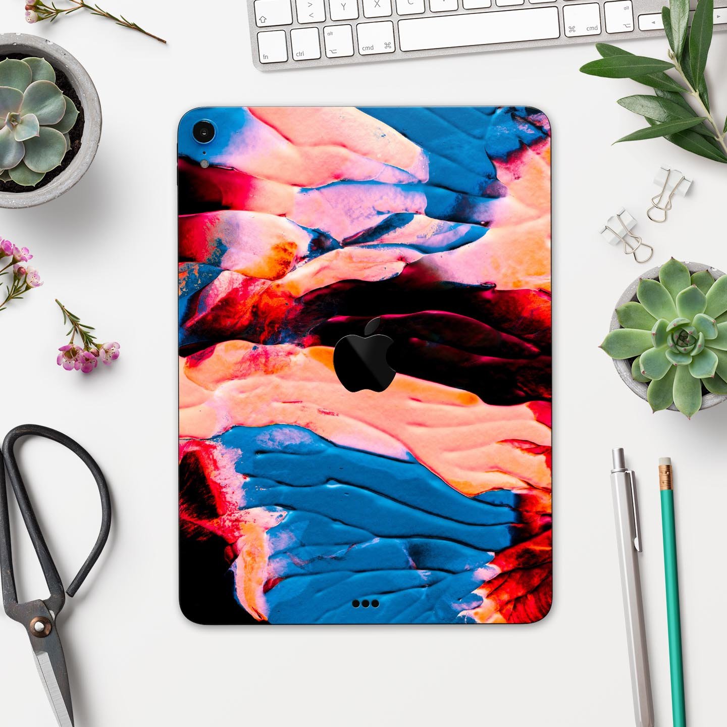 Liquid Abstract Paint V30 skin decal for Apple iPad, showcasing vibrant design and premium 3M material.