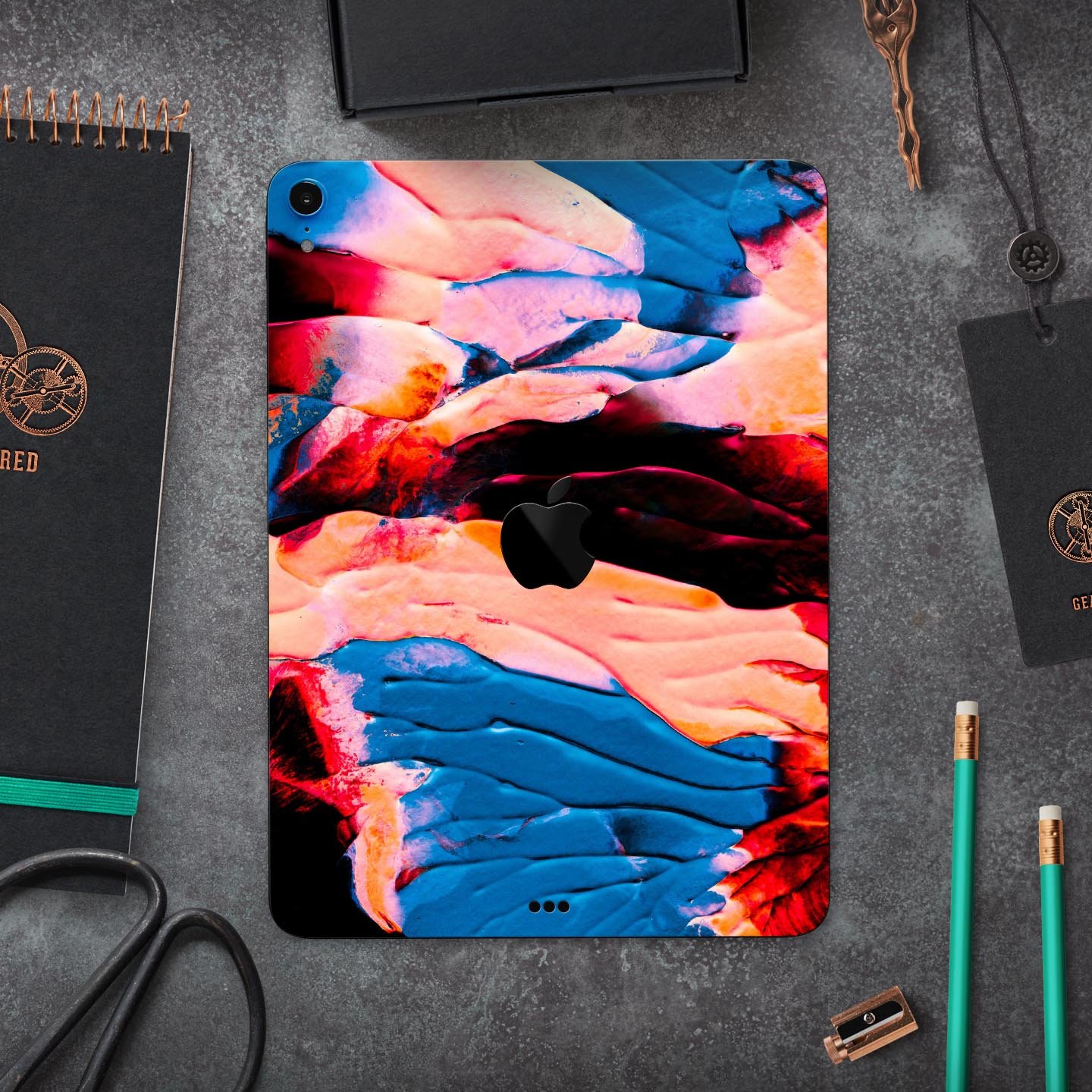 Liquid Abstract Paint V30 skin decal for Apple iPad, showcasing vibrant design and premium 3M material.