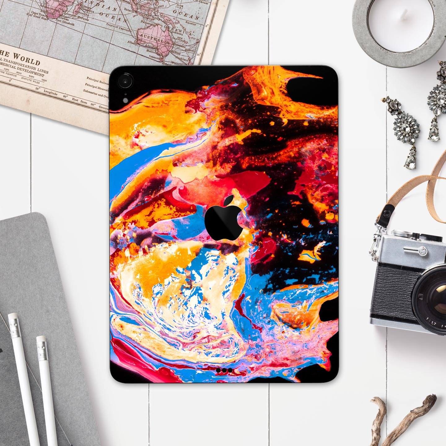 Liquid Abstract Paint V31 skin decal for Apple iPad, showcasing vibrant colors and a sleek design.