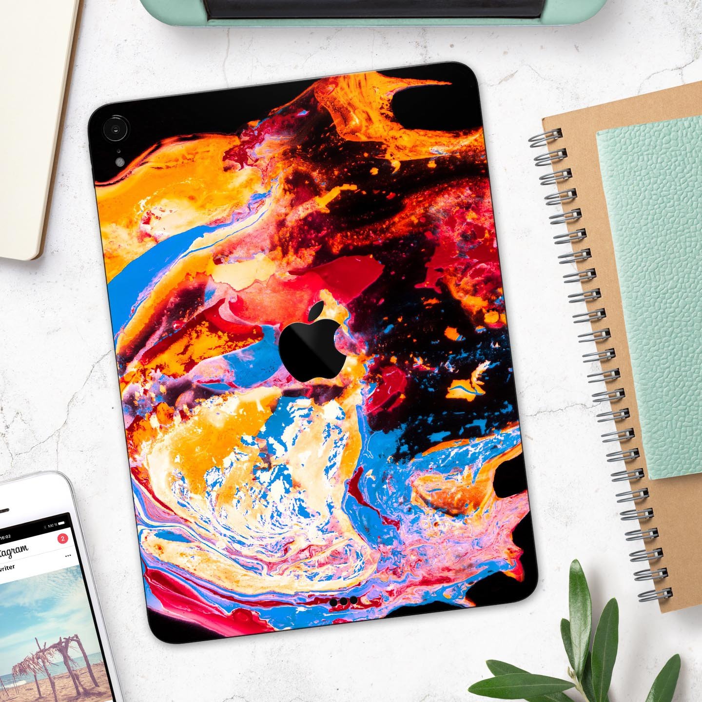 Liquid Abstract Paint V31 skin decal for Apple iPad, showcasing vibrant colors and a sleek design.
