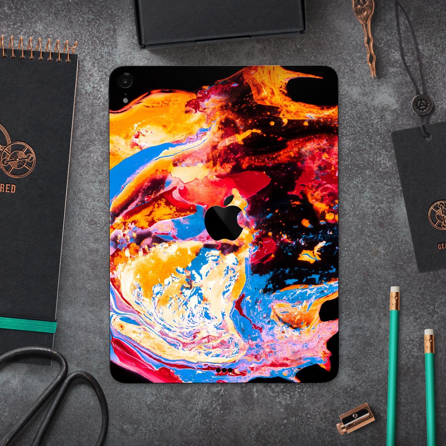 Liquid Abstract Paint V31 skin decal for Apple iPad, showcasing vibrant colors and a sleek design.