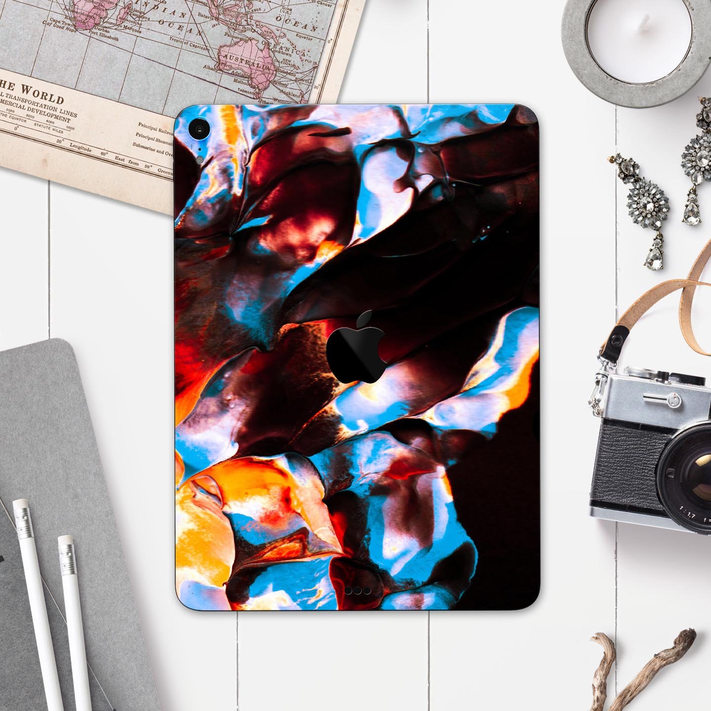 Liquid Abstract Paint V34 skin decal for Apple iPad, showcasing vibrant abstract design and premium 3M material.