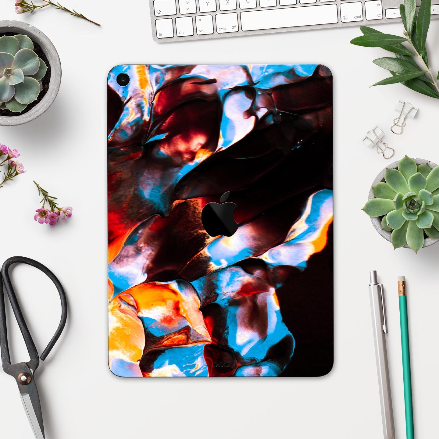Liquid Abstract Paint V34 skin decal for Apple iPad, showcasing vibrant abstract design and premium 3M material.
