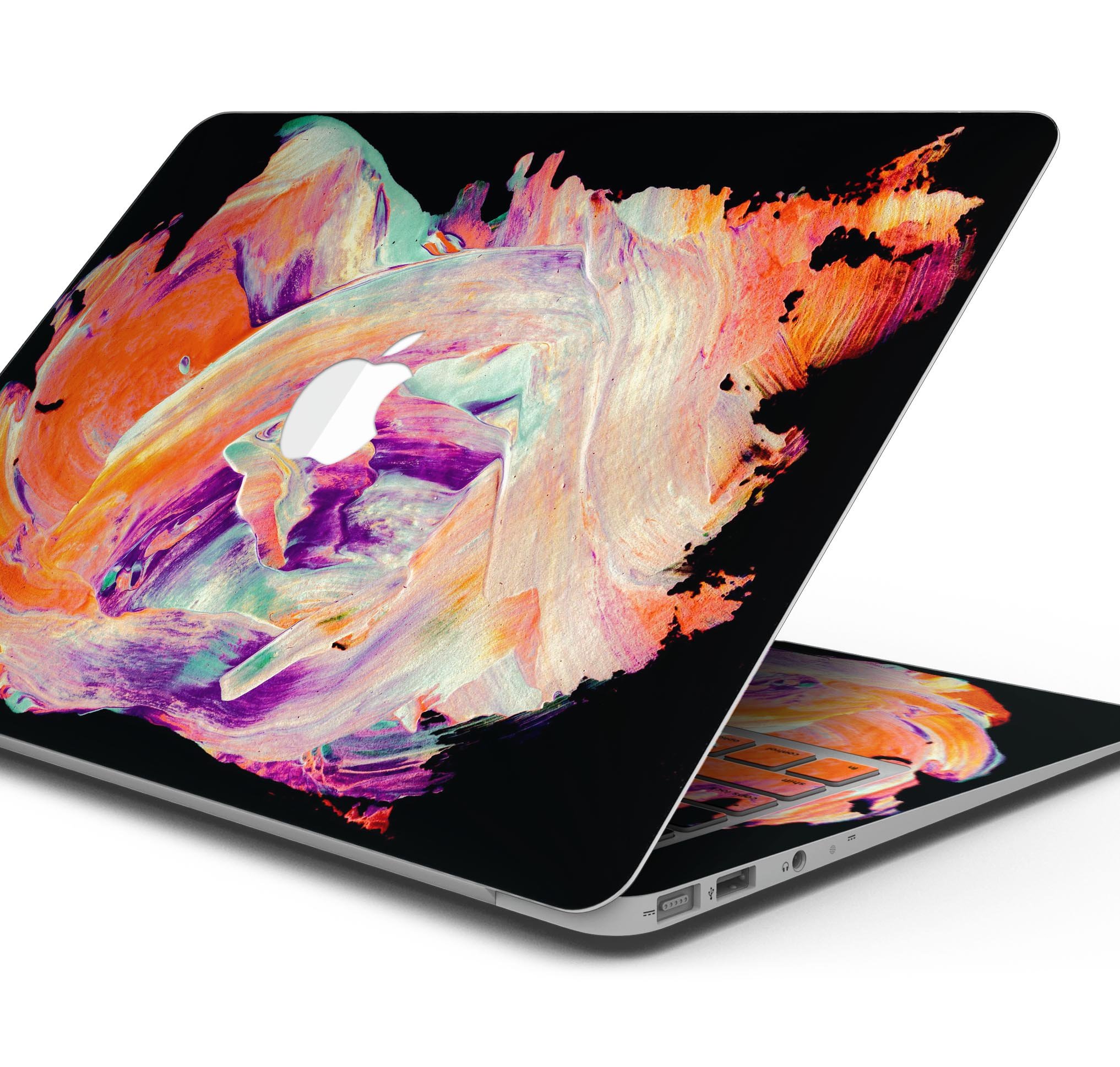 Liquid Abstract Paint V35 skin decal wrap kit for MacBook, showcasing vibrant colors and a sleek design.