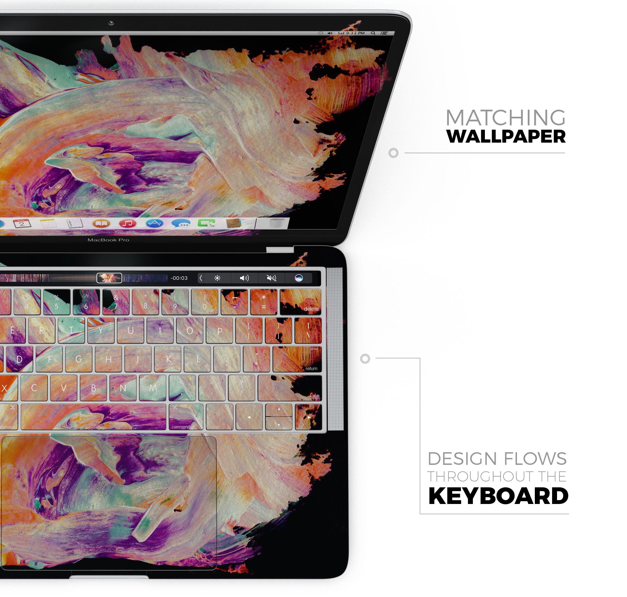 Liquid Abstract Paint V35 skin decal wrap kit for MacBook, showcasing vibrant colors and a sleek design.