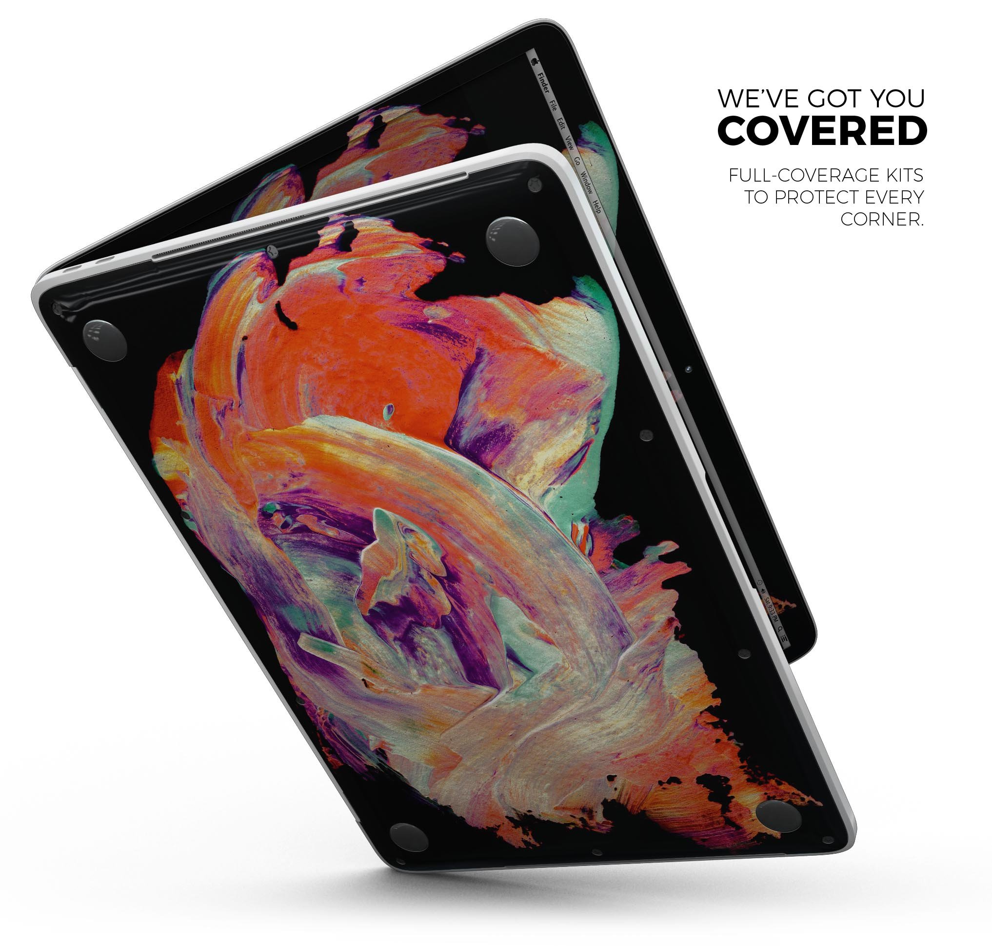 Liquid Abstract Paint V35 skin decal wrap kit for MacBook, showcasing vibrant colors and a sleek design.