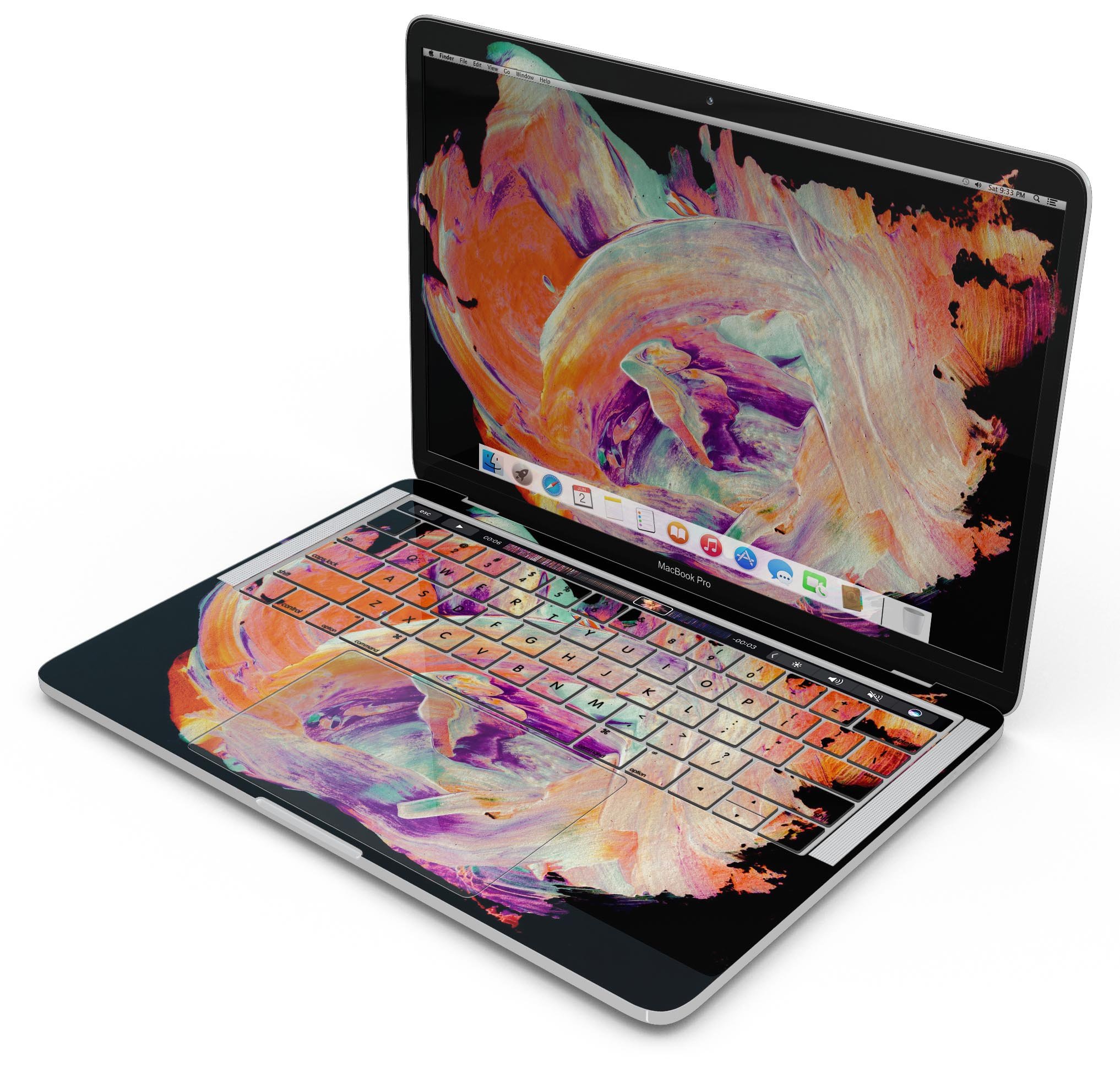 Liquid Abstract Paint V35 skin decal wrap kit for MacBook, showcasing vibrant colors and a sleek design.