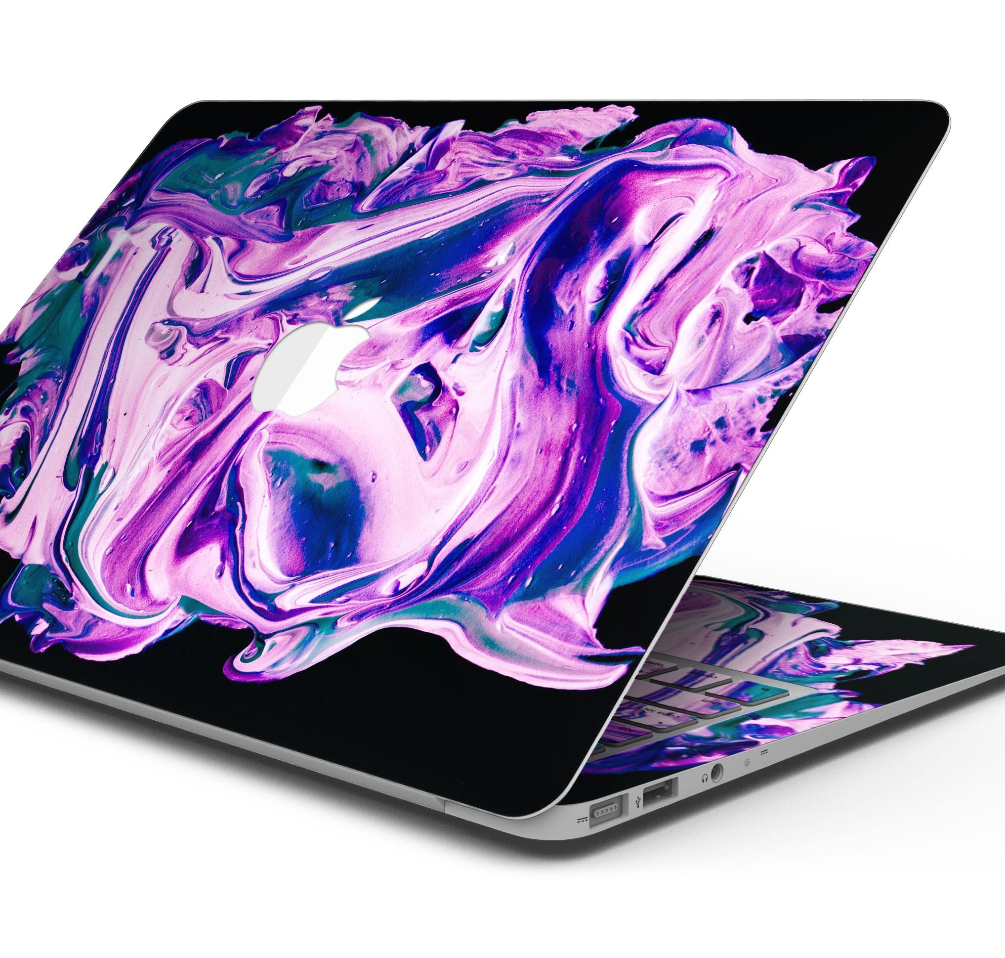 Liquid Abstract Paint V37 skin decal wrap kit for Apple MacBook, showcasing vibrant colors and a sleek design.