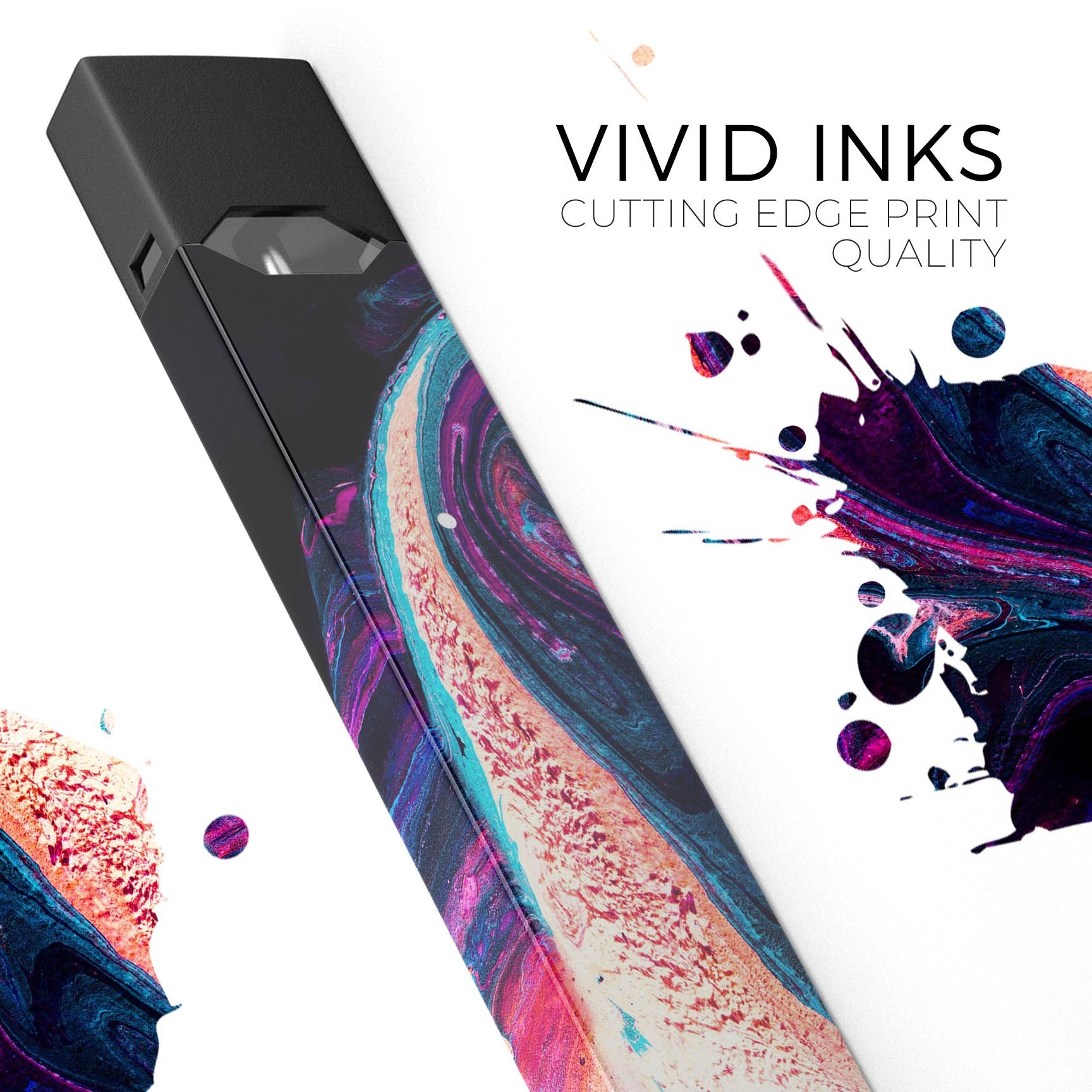 Liquid Abstract Paint V38 skin-wrap sticker designed for JUUL vaping device, showcasing vibrant colors and a sleek finish.