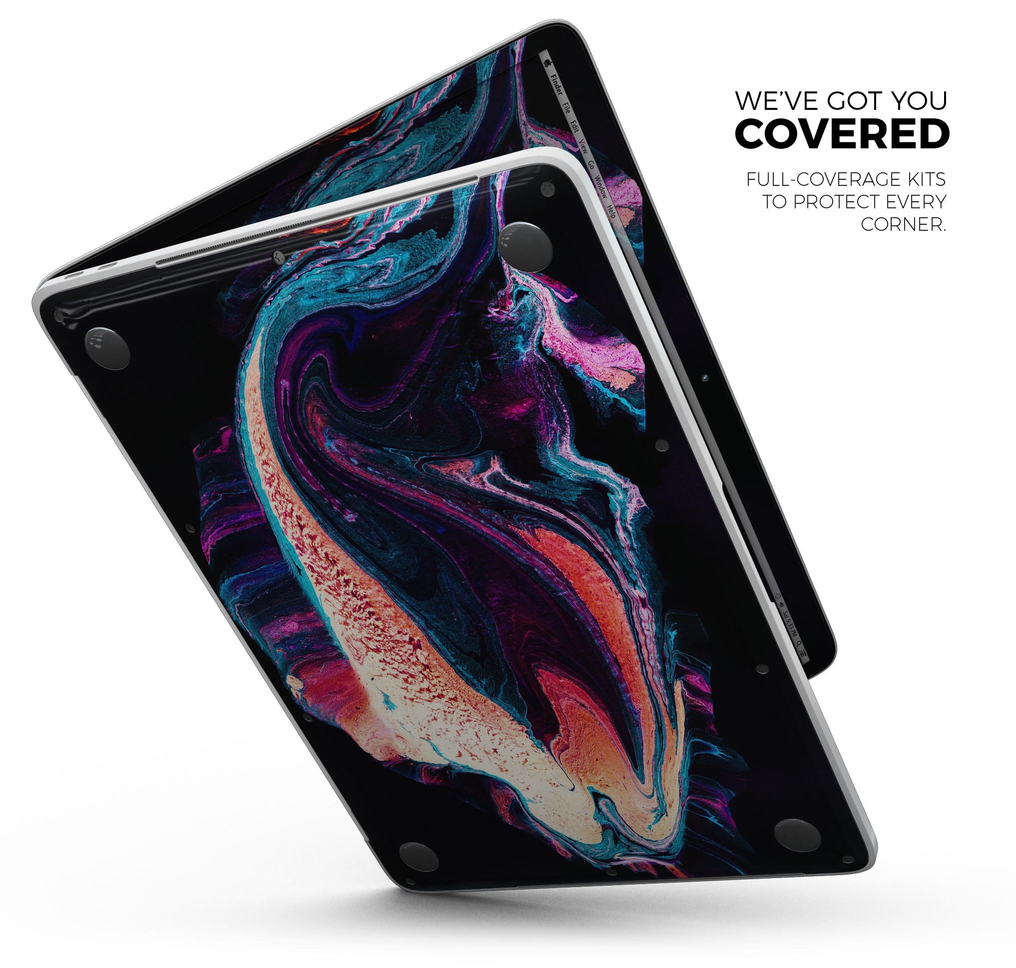 Liquid Abstract Paint V38 skin decal wrap kit for Apple MacBook, showcasing vibrant colors and a sleek design.