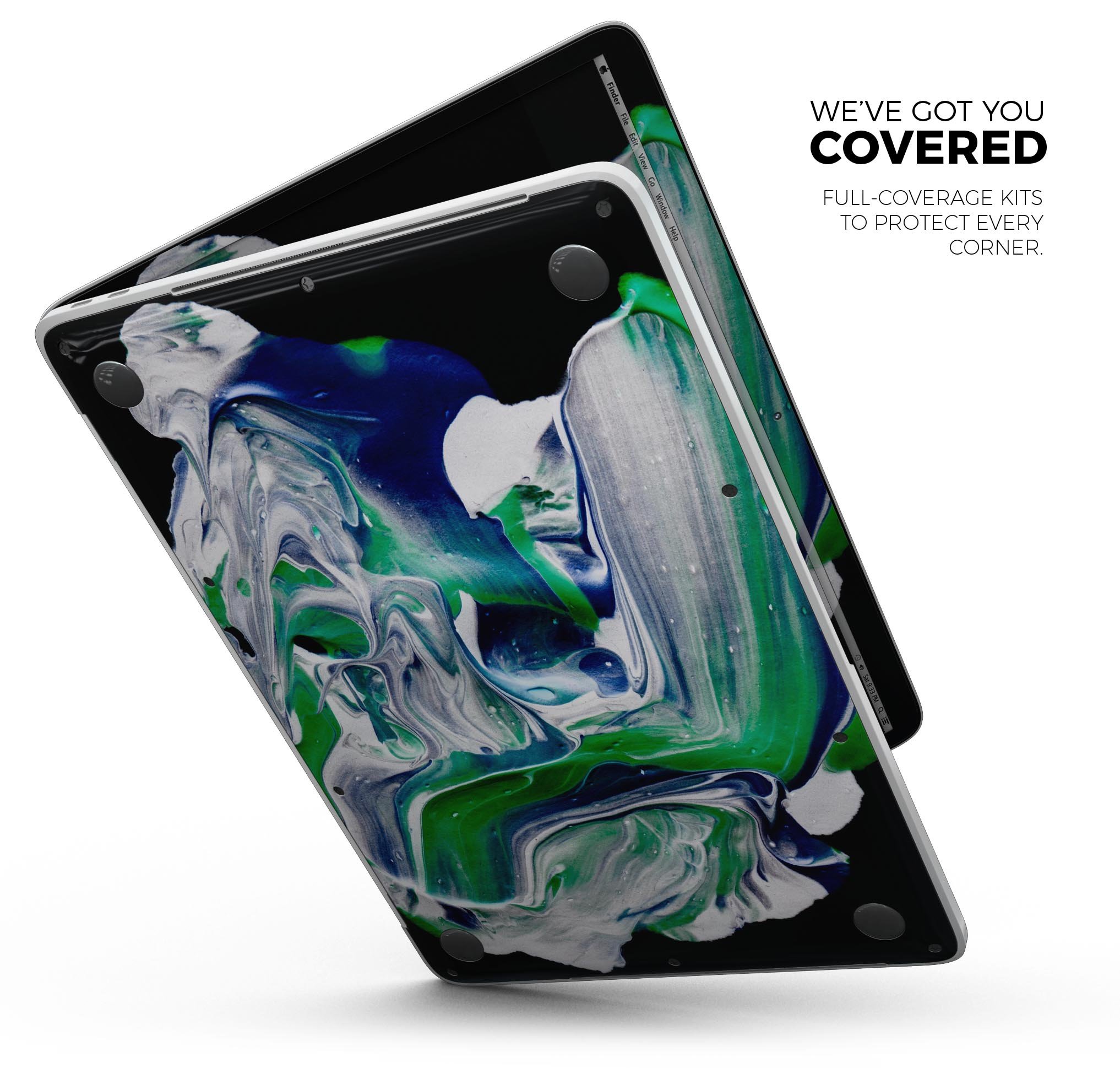 Liquid Abstract Paint V39 skin decal wrap kit for MacBook, showcasing vibrant colors and a sleek design.