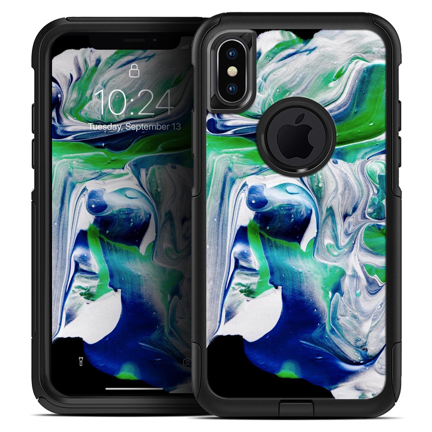 Liquid Abstract Paint V39 Skin Kit for iPhone OtterBox cases featuring vibrant abstract design and premium 3M materials.