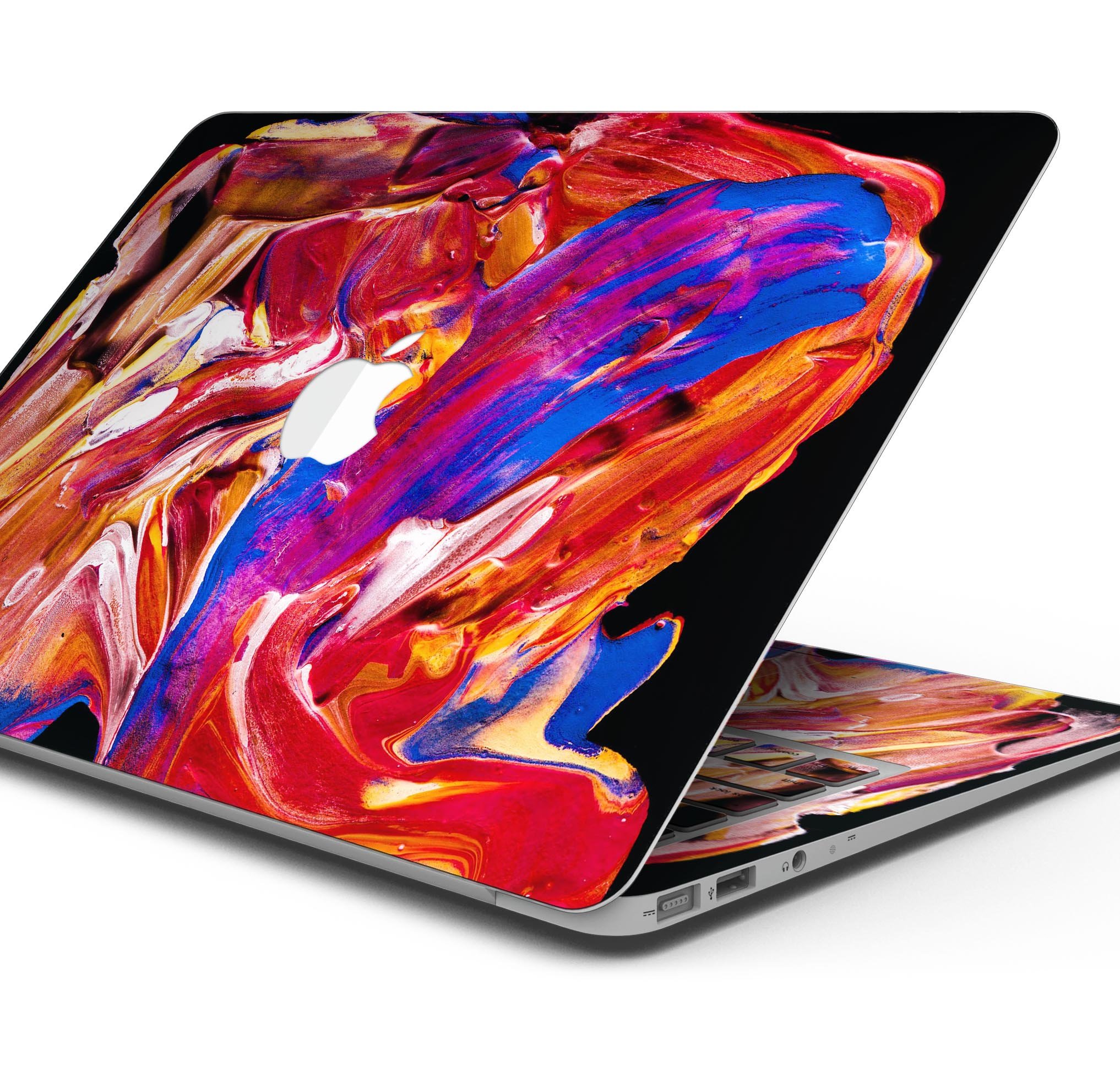 Liquid Abstract Paint V44 skin decal wrap kit for MacBook, showcasing vibrant colors and a sleek design.