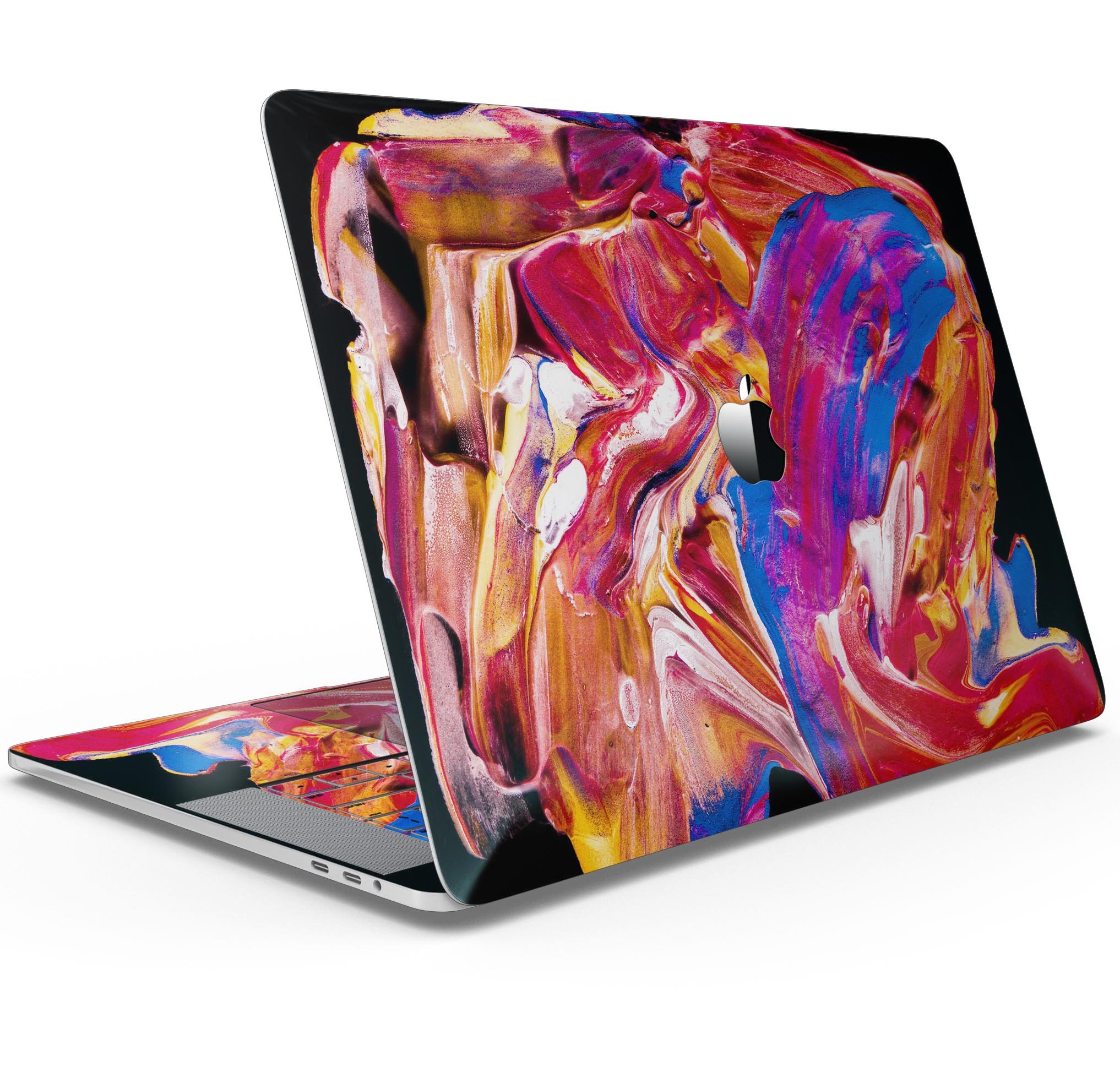 Liquid Abstract Paint V44 skin decal wrap kit for MacBook, showcasing vibrant colors and a sleek design.