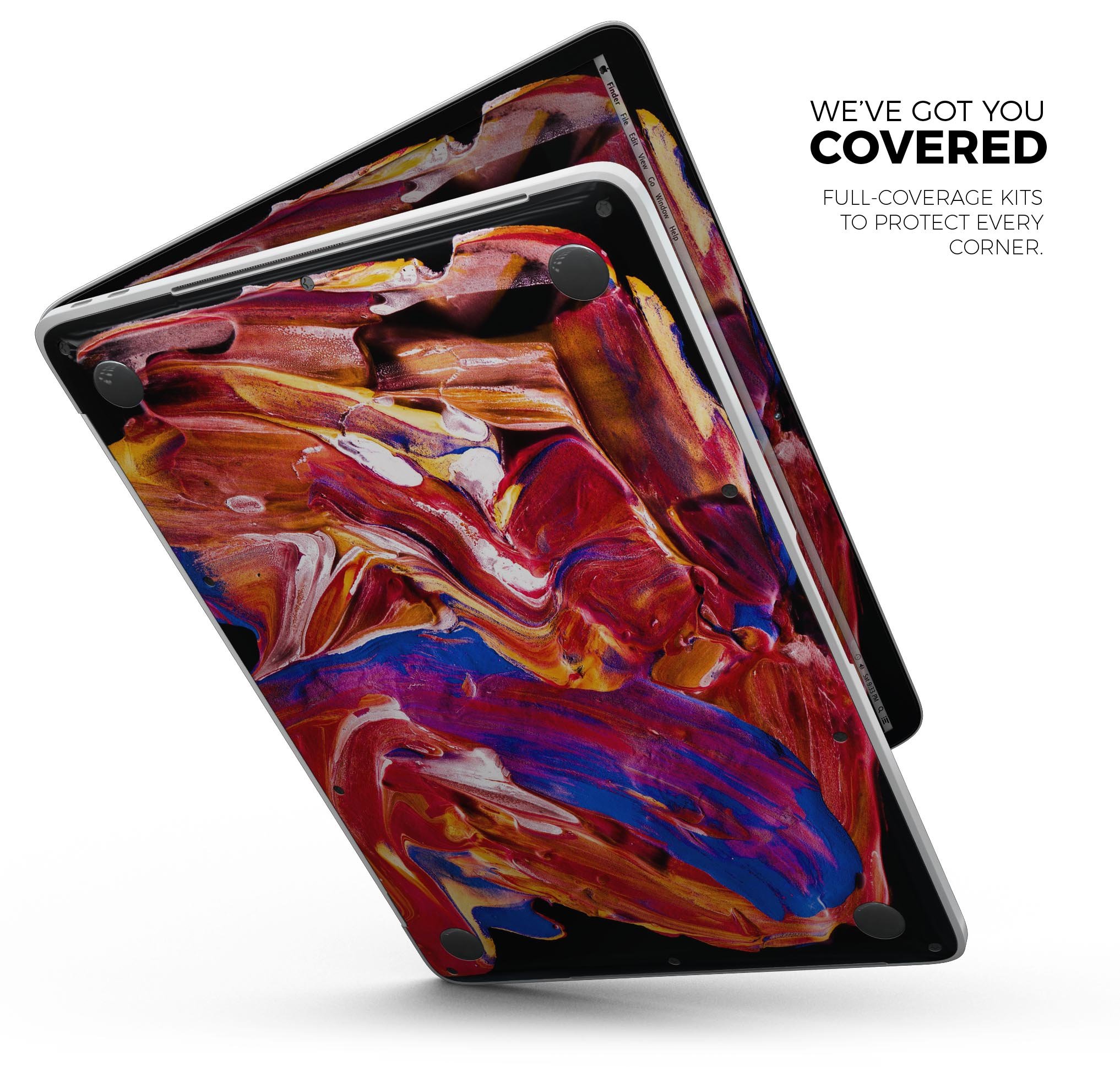 Liquid Abstract Paint V44 skin decal wrap kit for MacBook, showcasing vibrant colors and a sleek design.