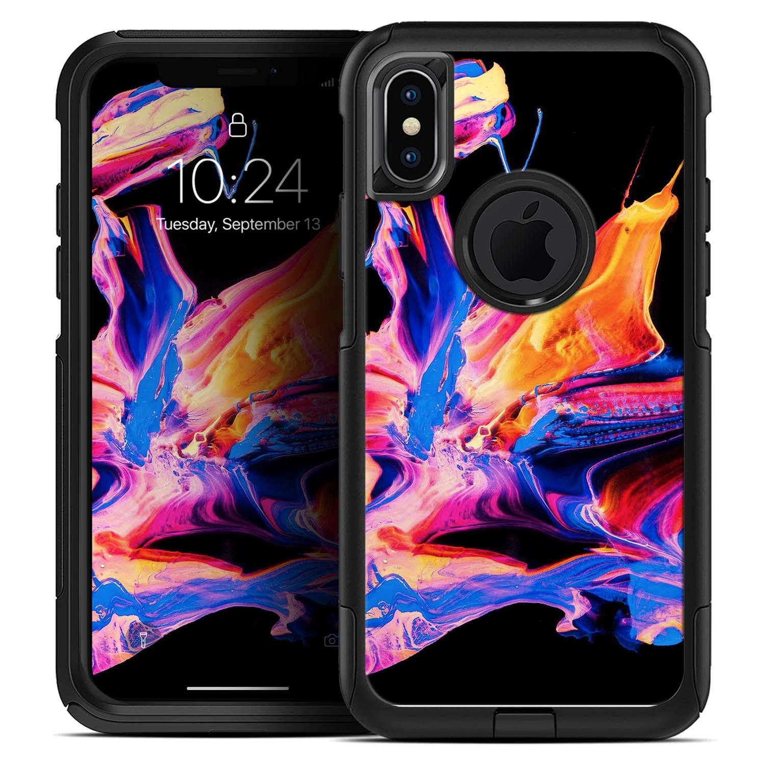Liquid Abstract Paint V4 Skin Kit for iPhone OtterBox Cases featuring vibrant abstract design and premium 3M materials.
