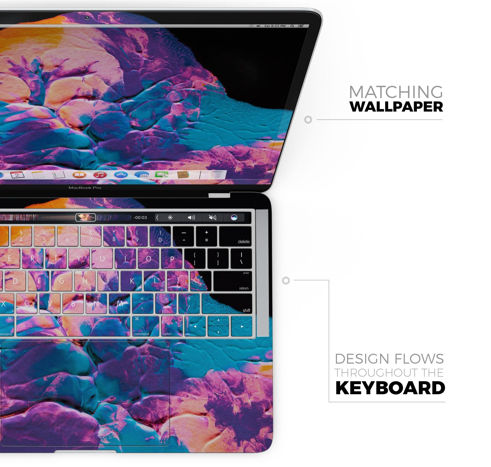 Liquid Abstract Paint V41 skin decal wrap kit for Apple MacBook, showcasing vibrant colors and a sleek design.