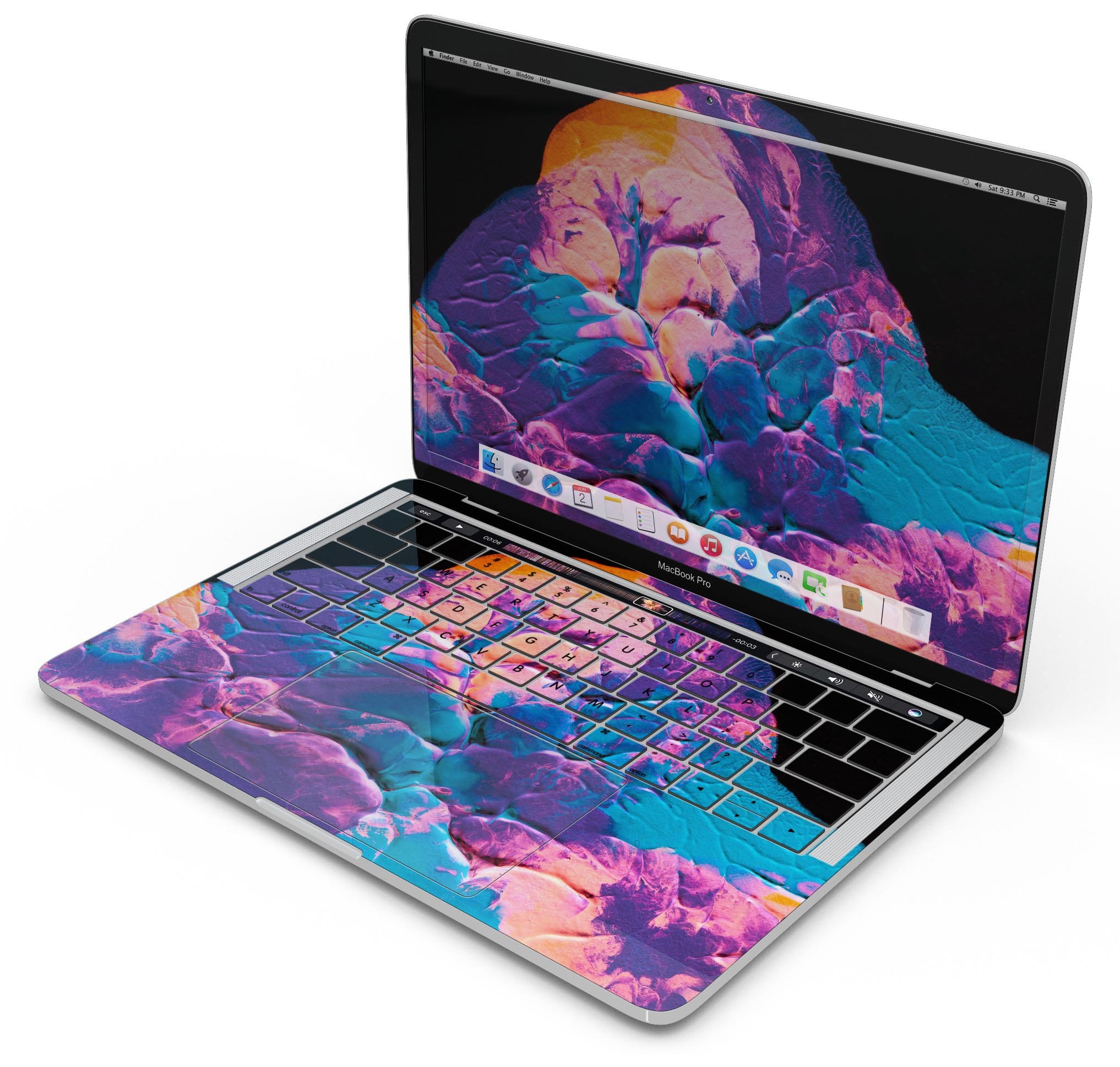 Liquid Abstract Paint V41 skin decal wrap kit for Apple MacBook, showcasing vibrant colors and a sleek design.