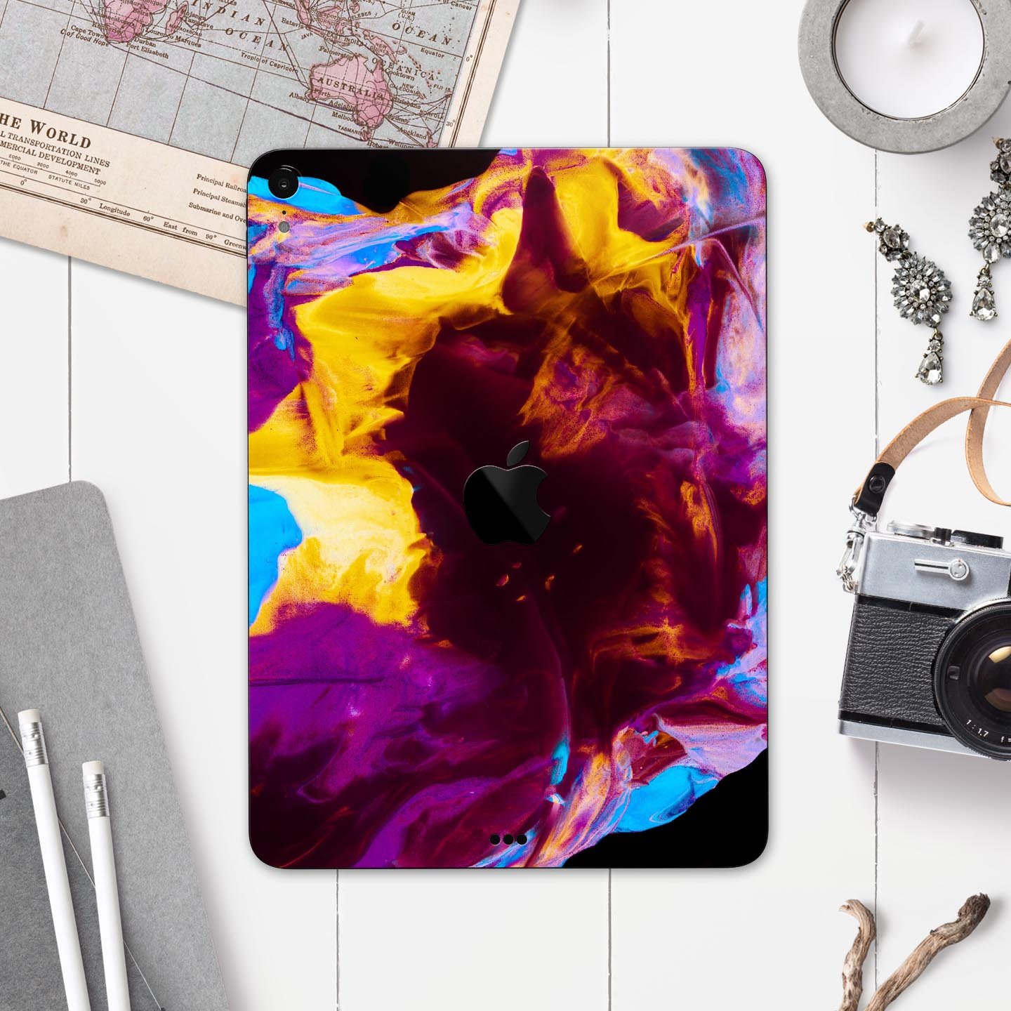 Liquid Abstract Paint V45 skin decal for Apple iPad, showcasing vibrant abstract design and premium 3M material.