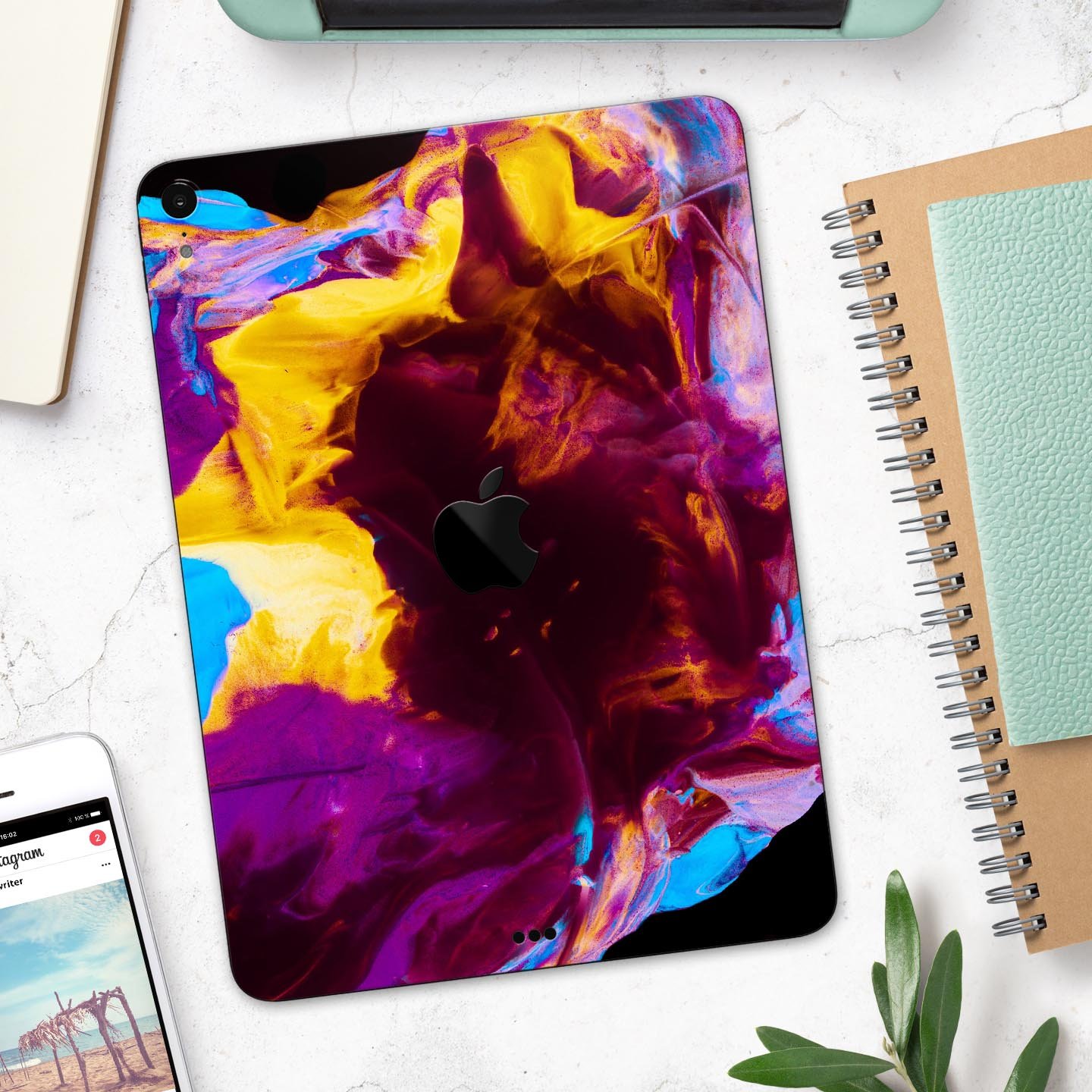 Liquid Abstract Paint V45 skin decal for Apple iPad, showcasing vibrant abstract design and premium 3M material.