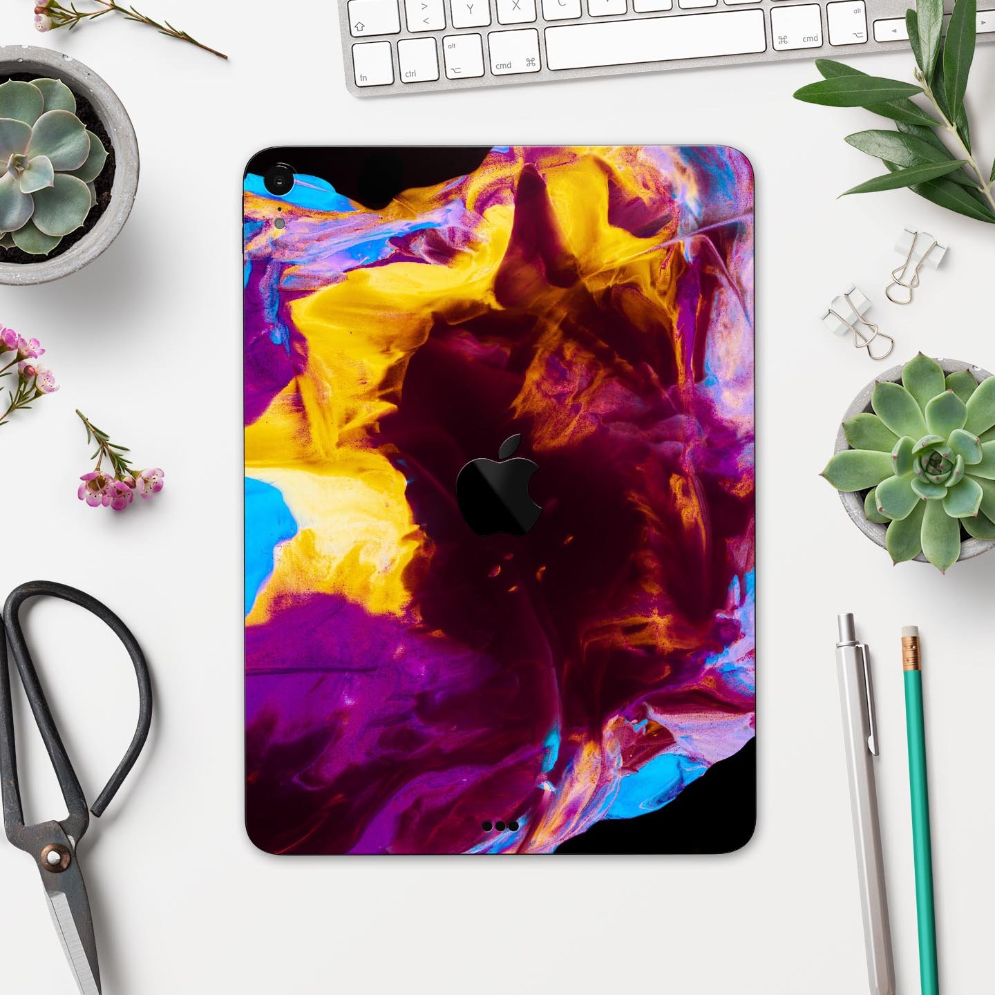 Liquid Abstract Paint V45 skin decal for Apple iPad, showcasing vibrant abstract design and premium 3M material.