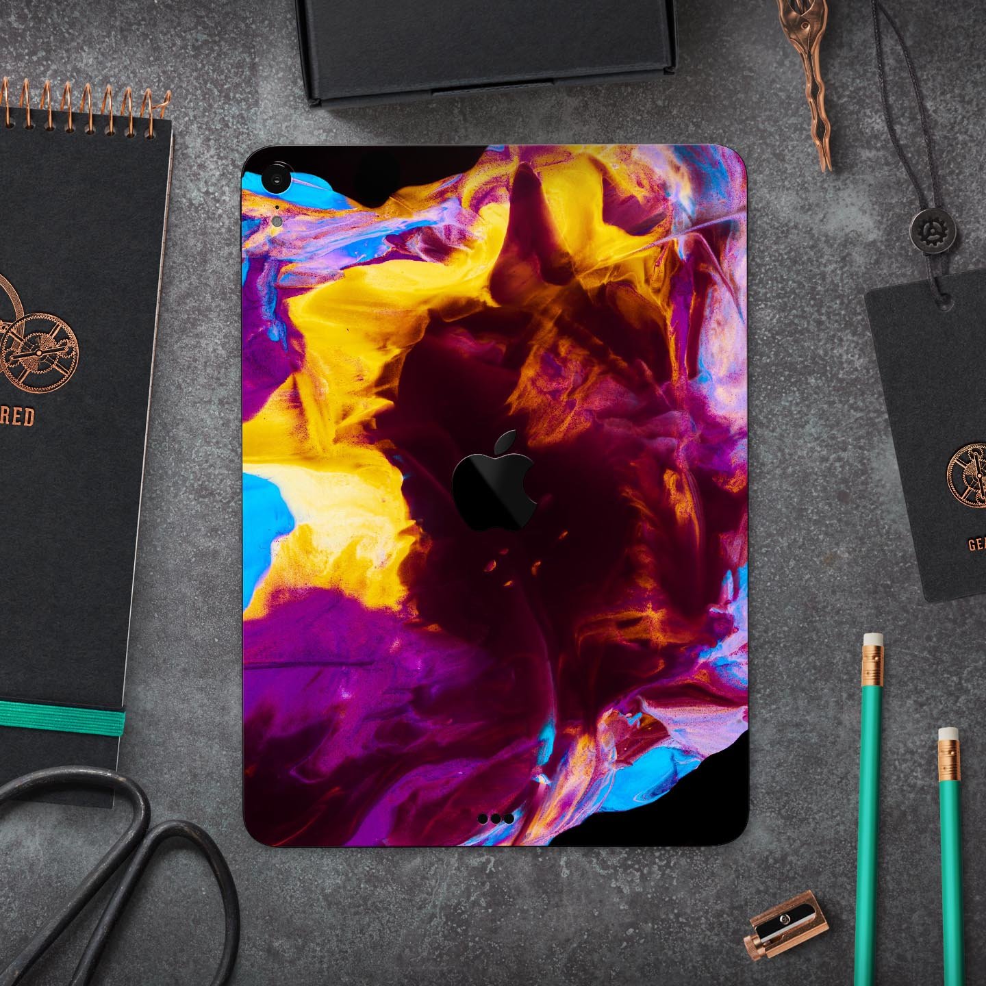 Liquid Abstract Paint V45 skin decal for Apple iPad, showcasing vibrant abstract design and premium 3M material.