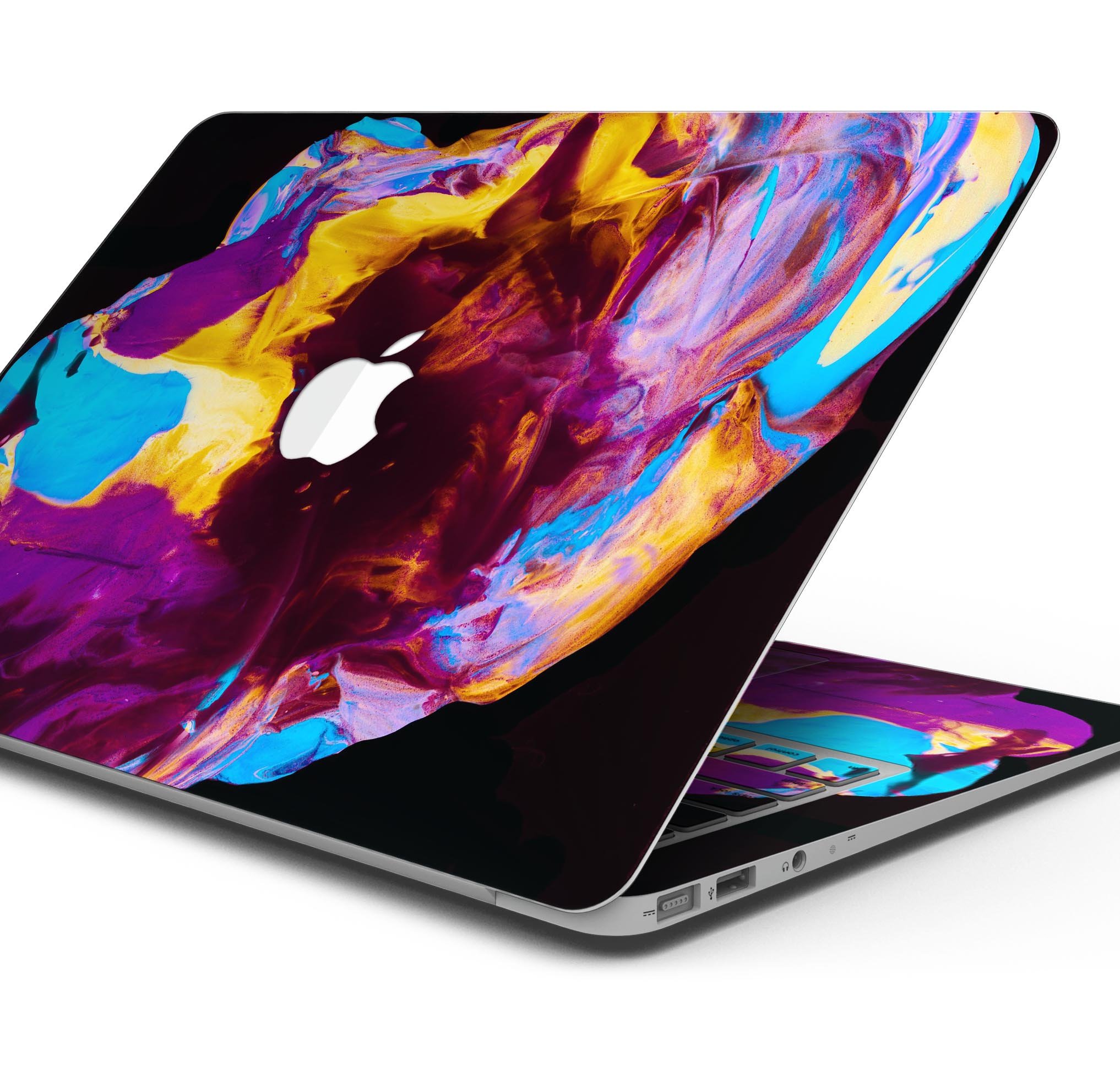 Liquid Abstract Paint V45 skin decal wrap kit for Apple MacBook, showcasing vibrant colors and a sleek design.