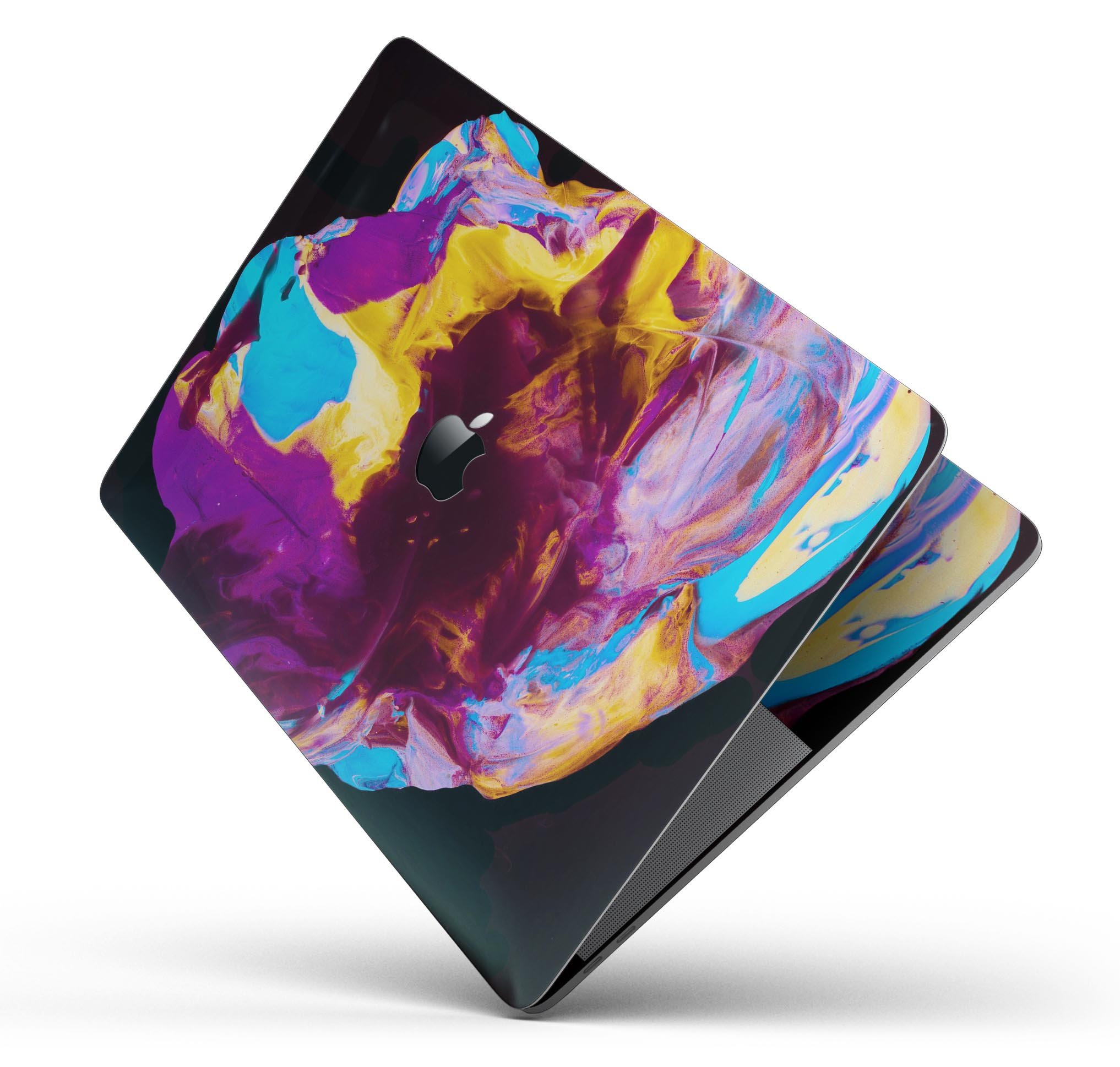 Liquid Abstract Paint V45 skin decal wrap kit for Apple MacBook, showcasing vibrant colors and a sleek design.