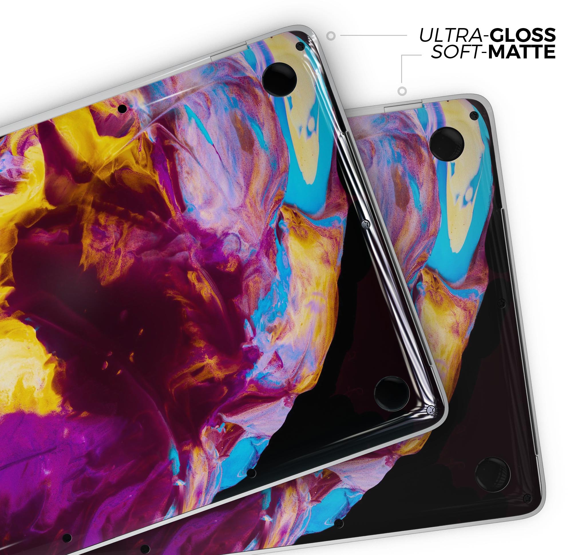 Liquid Abstract Paint V45 skin decal wrap kit for Apple MacBook, showcasing vibrant colors and a sleek design.