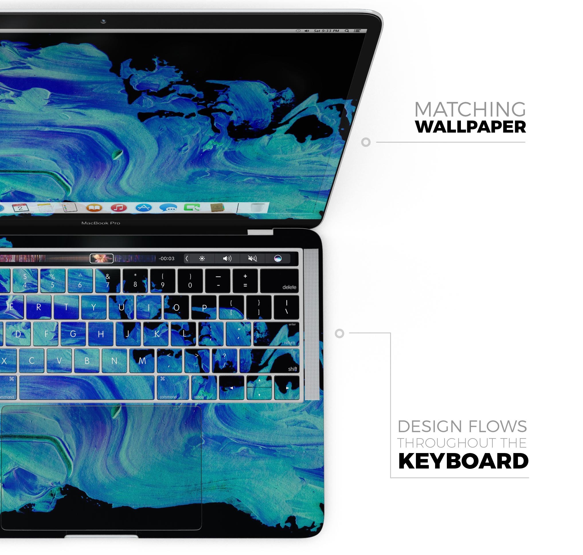 Liquid Abstract Paint V46 skin decal wrap kit for Apple MacBook, showcasing vibrant colors and a sleek design.