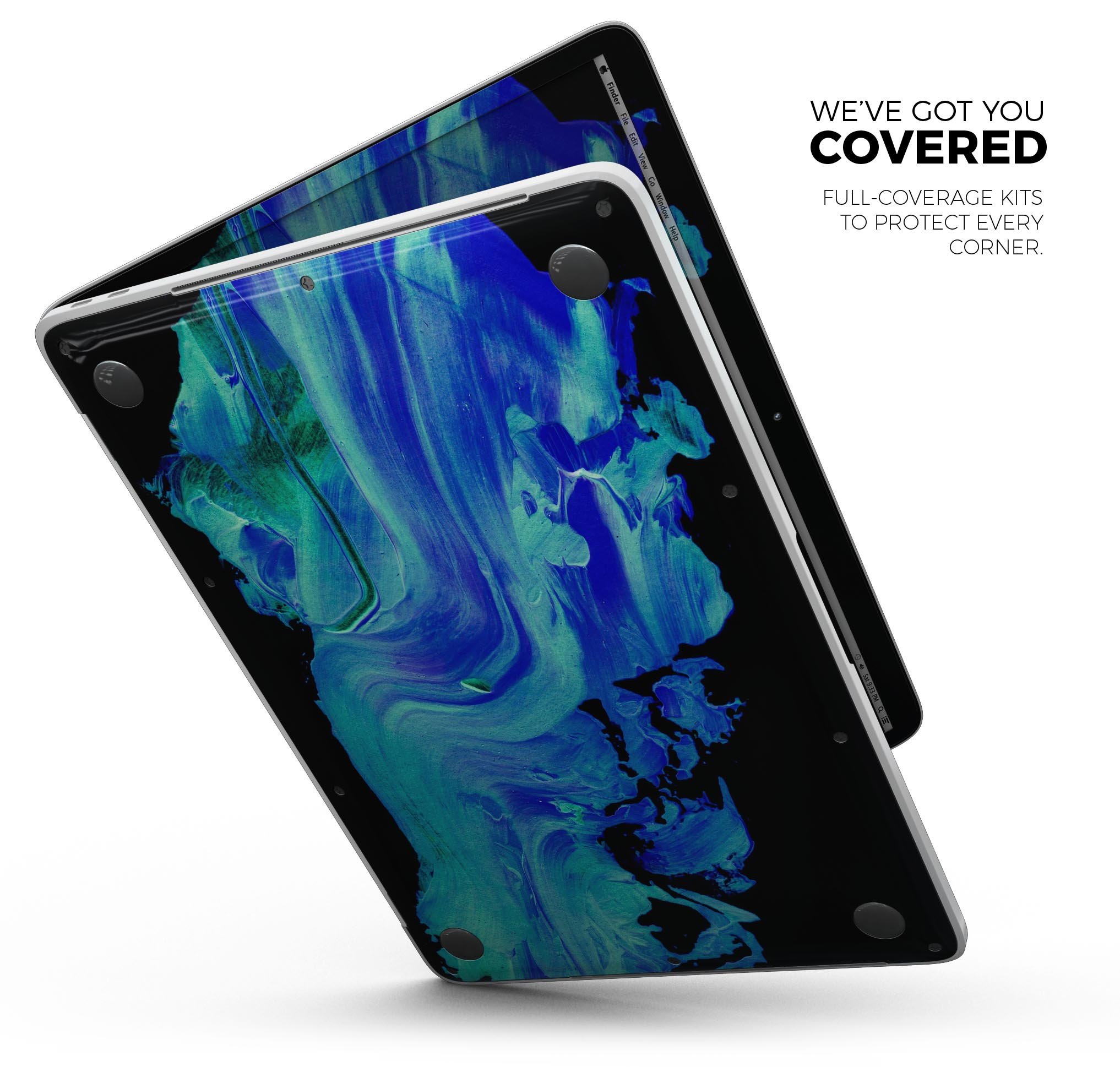 Liquid Abstract Paint V46 skin decal wrap kit for Apple MacBook, showcasing vibrant colors and a sleek design.