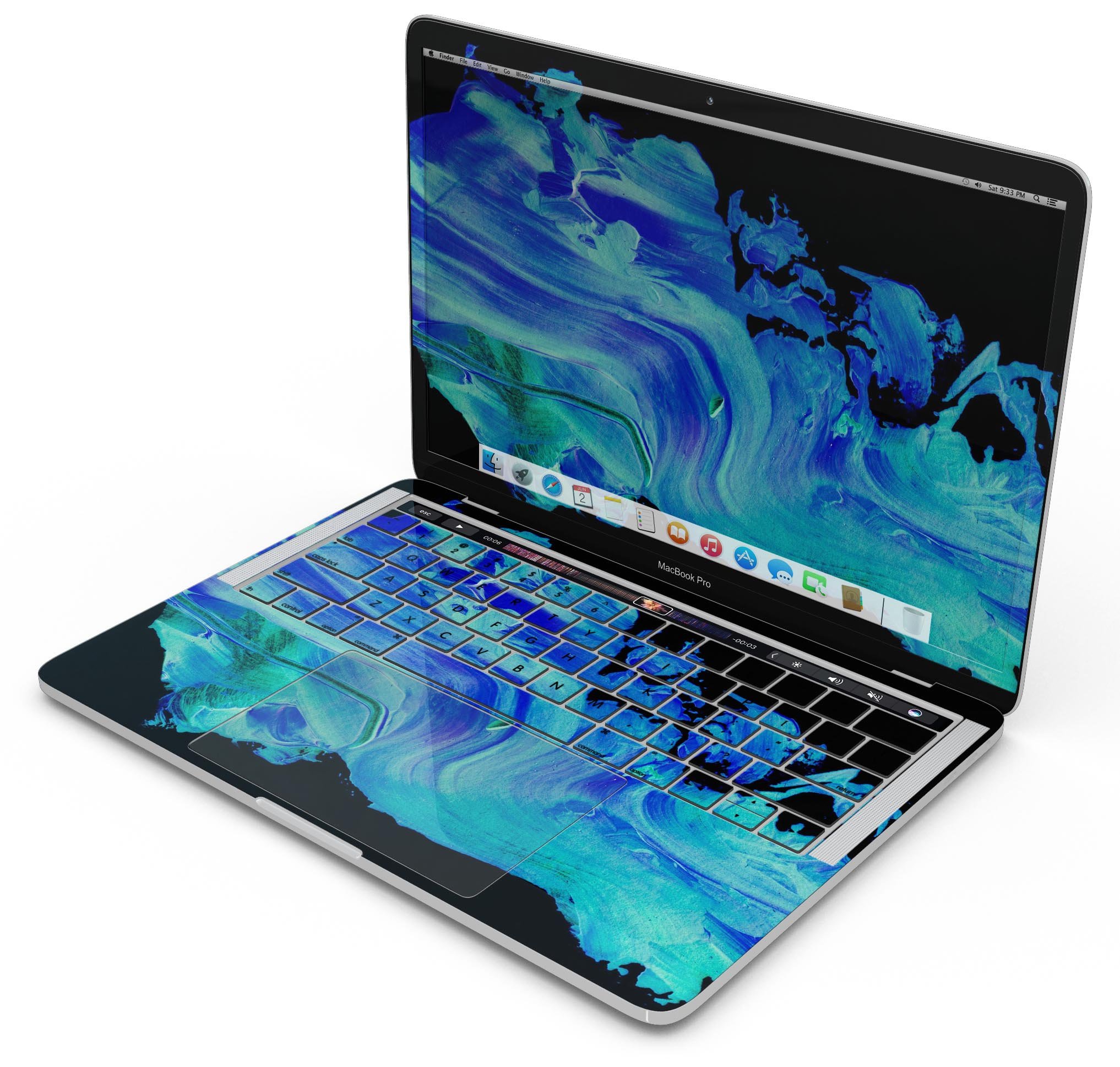 Liquid Abstract Paint V46 skin decal wrap kit for Apple MacBook, showcasing vibrant colors and a sleek design.