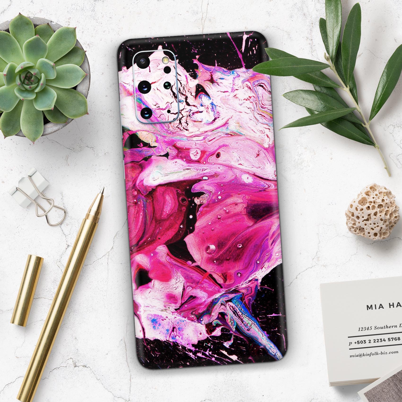 Liquid Abstract Paint V5 skin for Samsung Galaxy S-Series, showcasing vibrant colors and a sleek design.