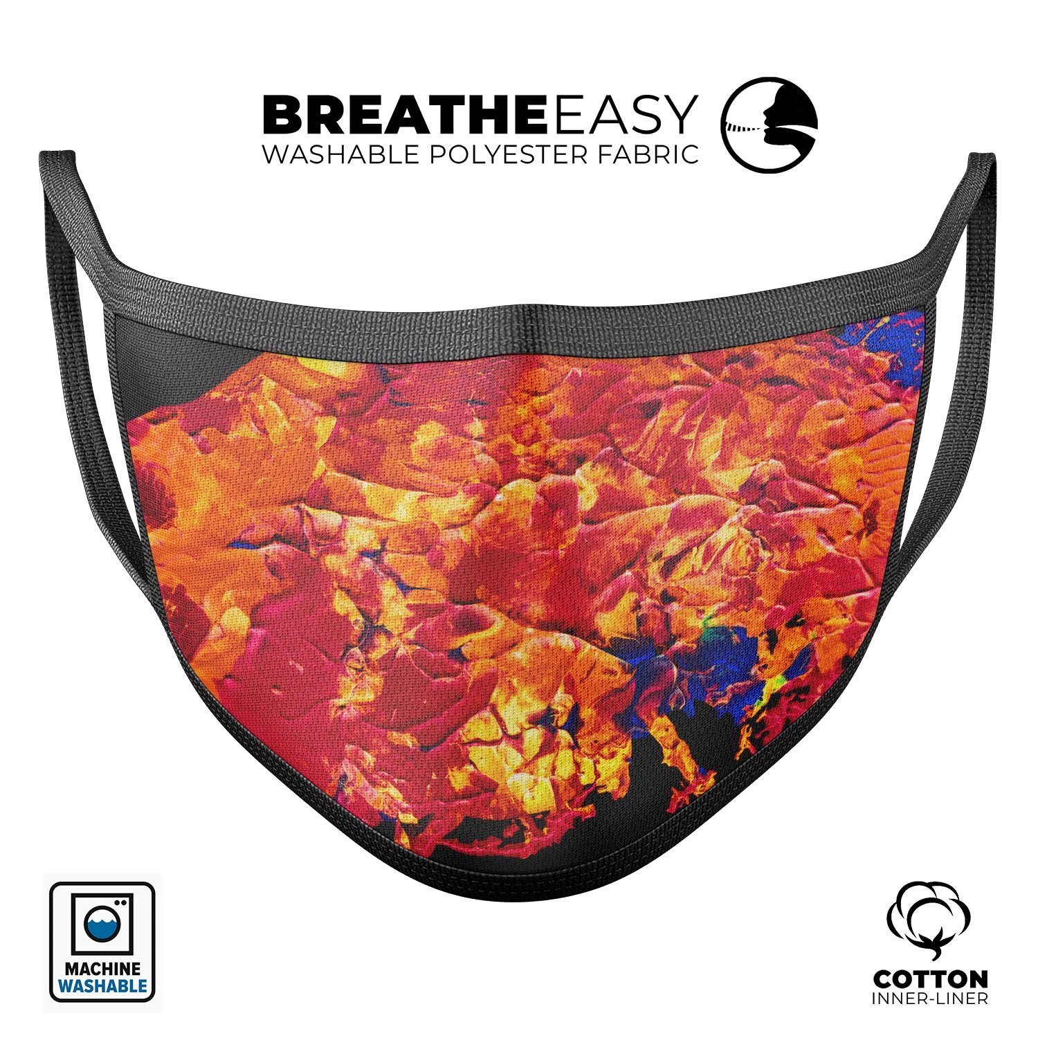 Liquid Abstract Paint V6 mouth cover, a stylish unisex anti-dust mask made in the USA, featuring vibrant dye-sublimated design and adjustable ear loops.