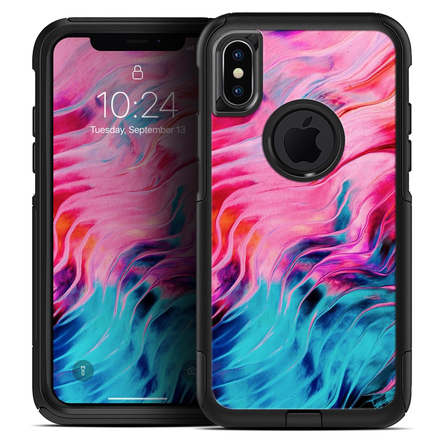 Liquid Abstract Paint V66 Skin Kit for iPhone OtterBox cases featuring vibrant abstract design and premium 3M materials.