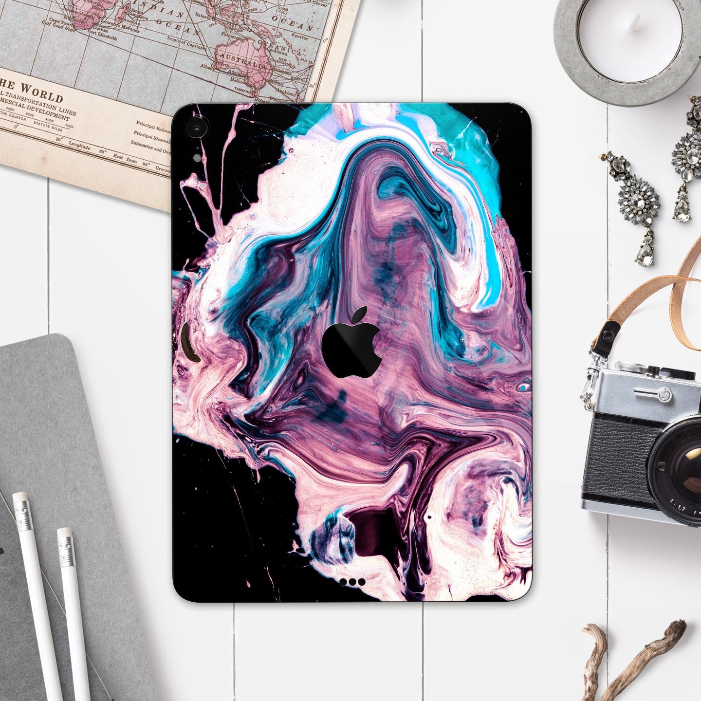 Liquid Abstract Paint V62 skin decal for Apple iPad, showcasing vibrant abstract design and premium 3M material.